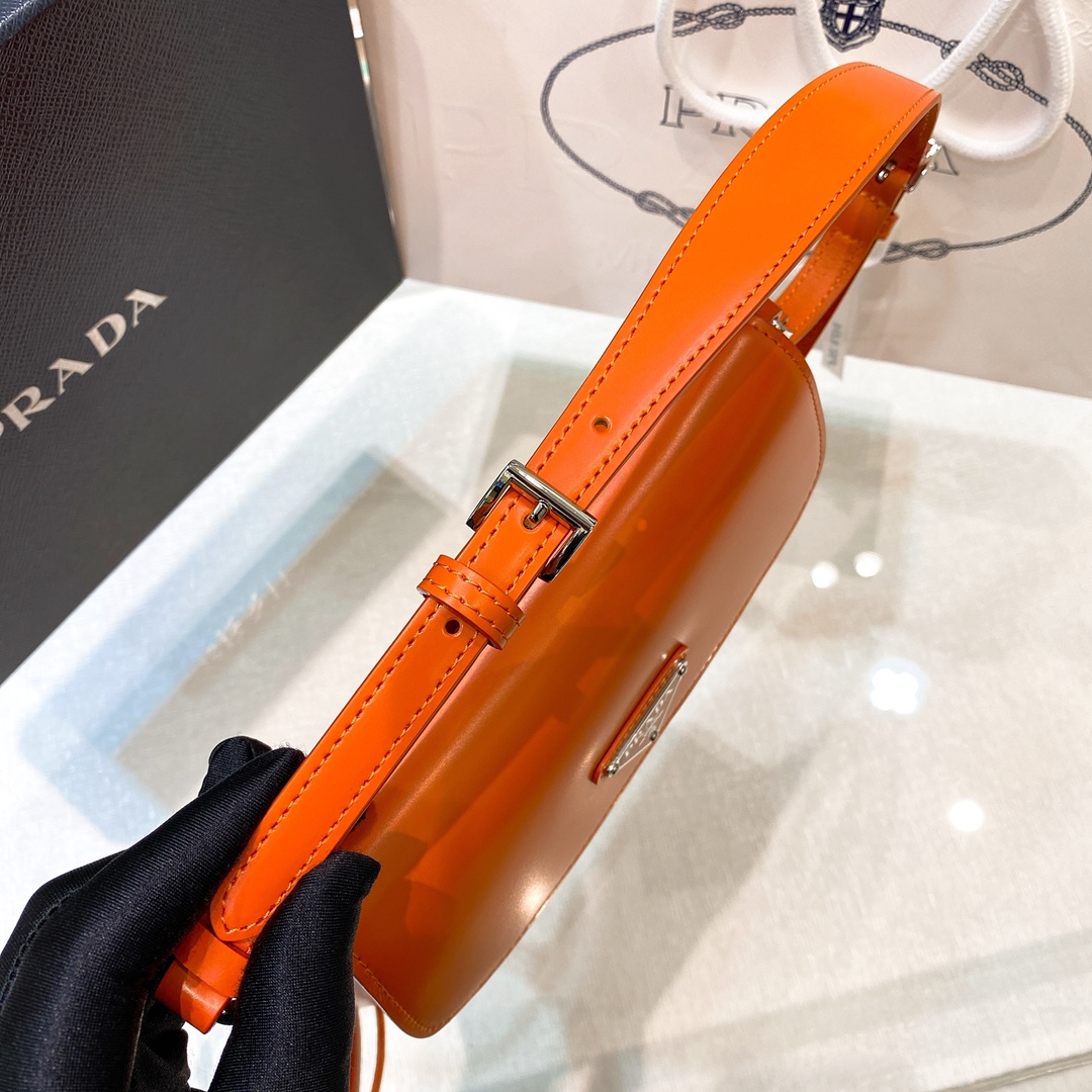 Prada Cleo Brushed Leather Shoulder Bag In Orange(24-19-6cm)   1BD303 - PerfectKickZ
