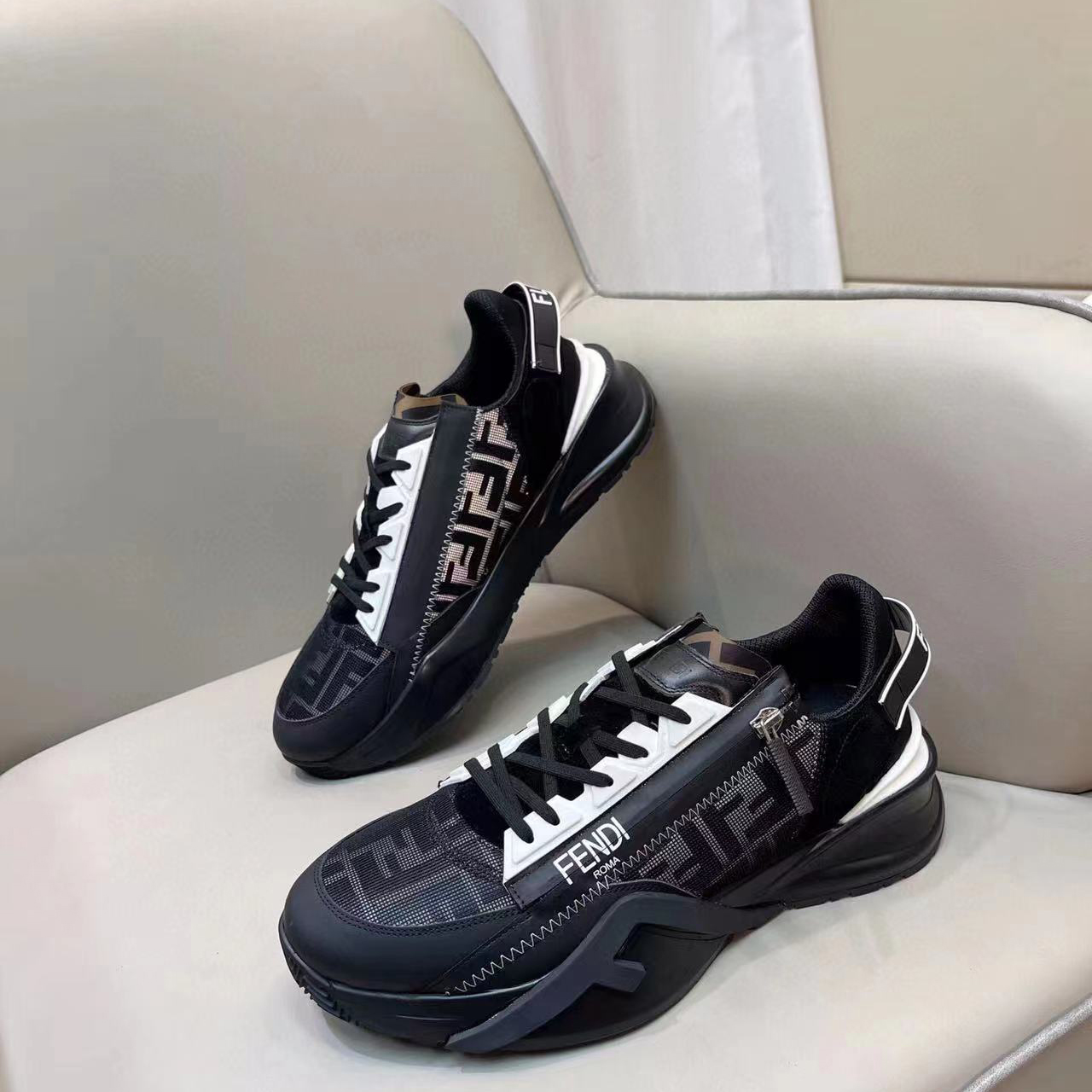 Fendi Flow White Blue Fabric Low-Tops Sneaker - PerfectKickZ