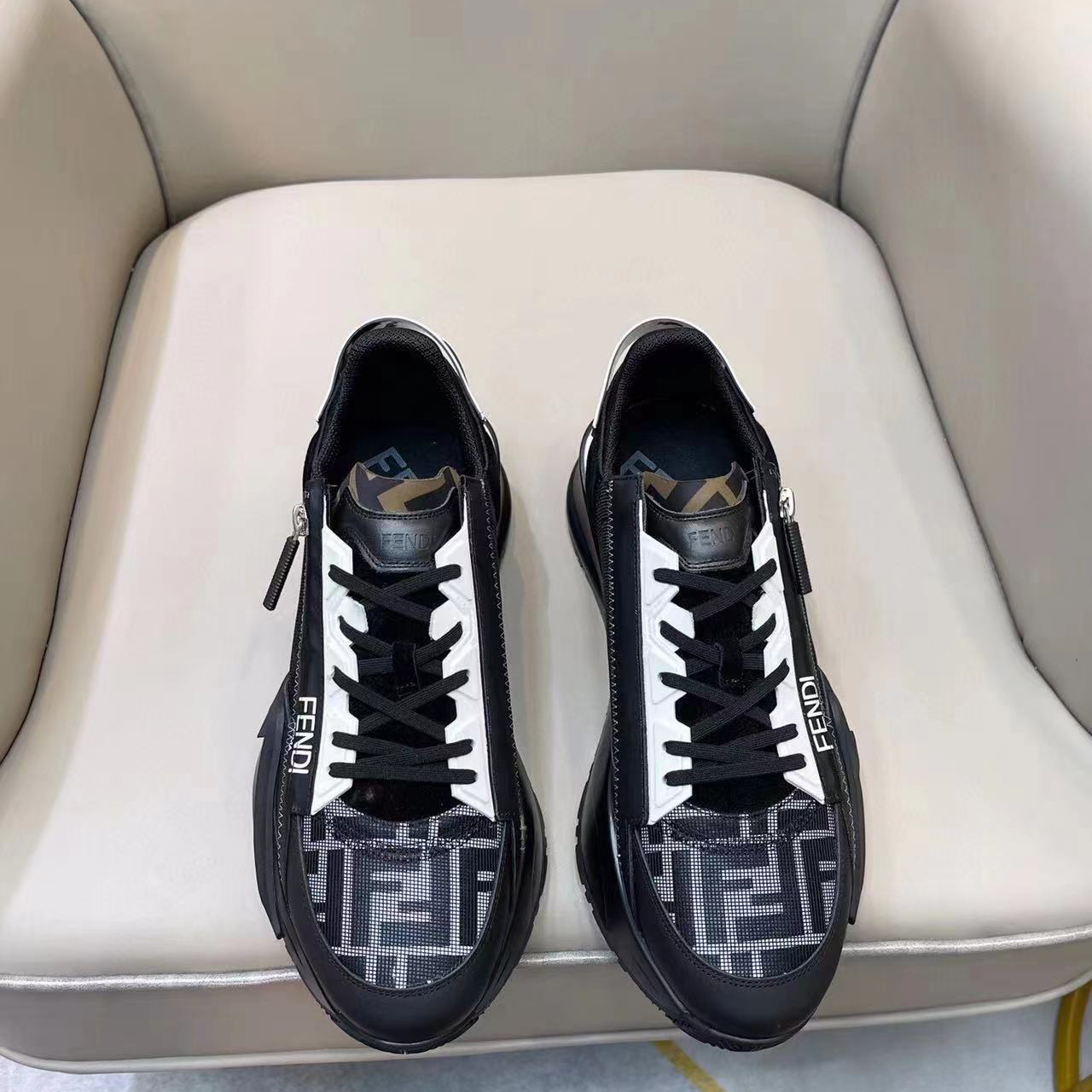 Fendi Flow White Blue Fabric Low-Tops Sneaker - PerfectKickZ