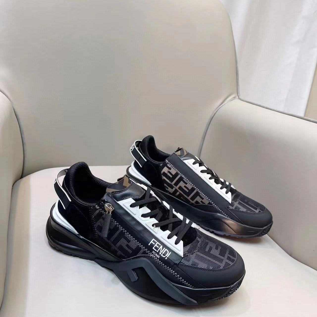 Fendi Flow White Blue Fabric Low-Tops Sneaker - PerfectKickZ
