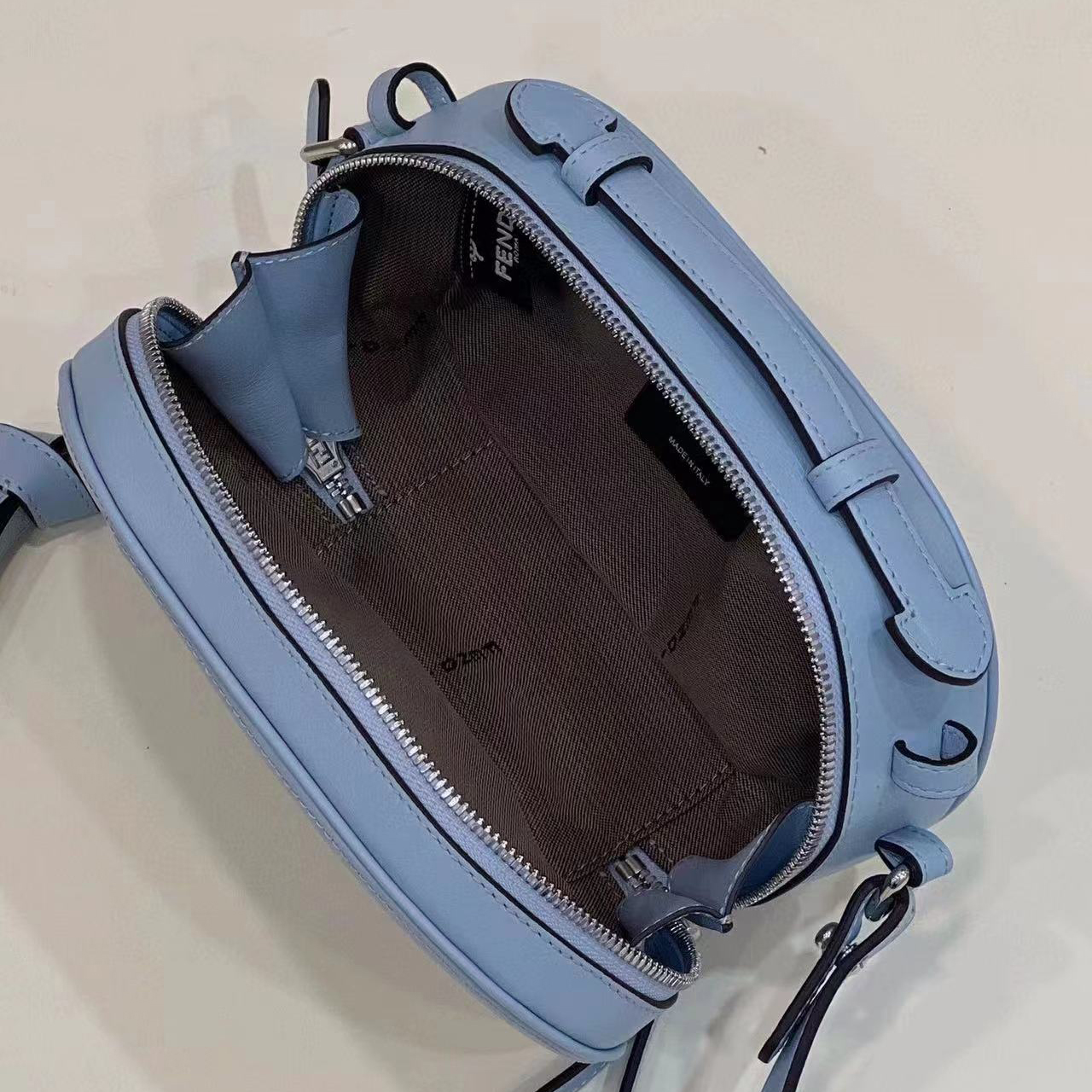 Fendi O’Lock Mini Camera Case Light Blue Leather Mini Bag(21-8-13CM) - PerfectKickZ