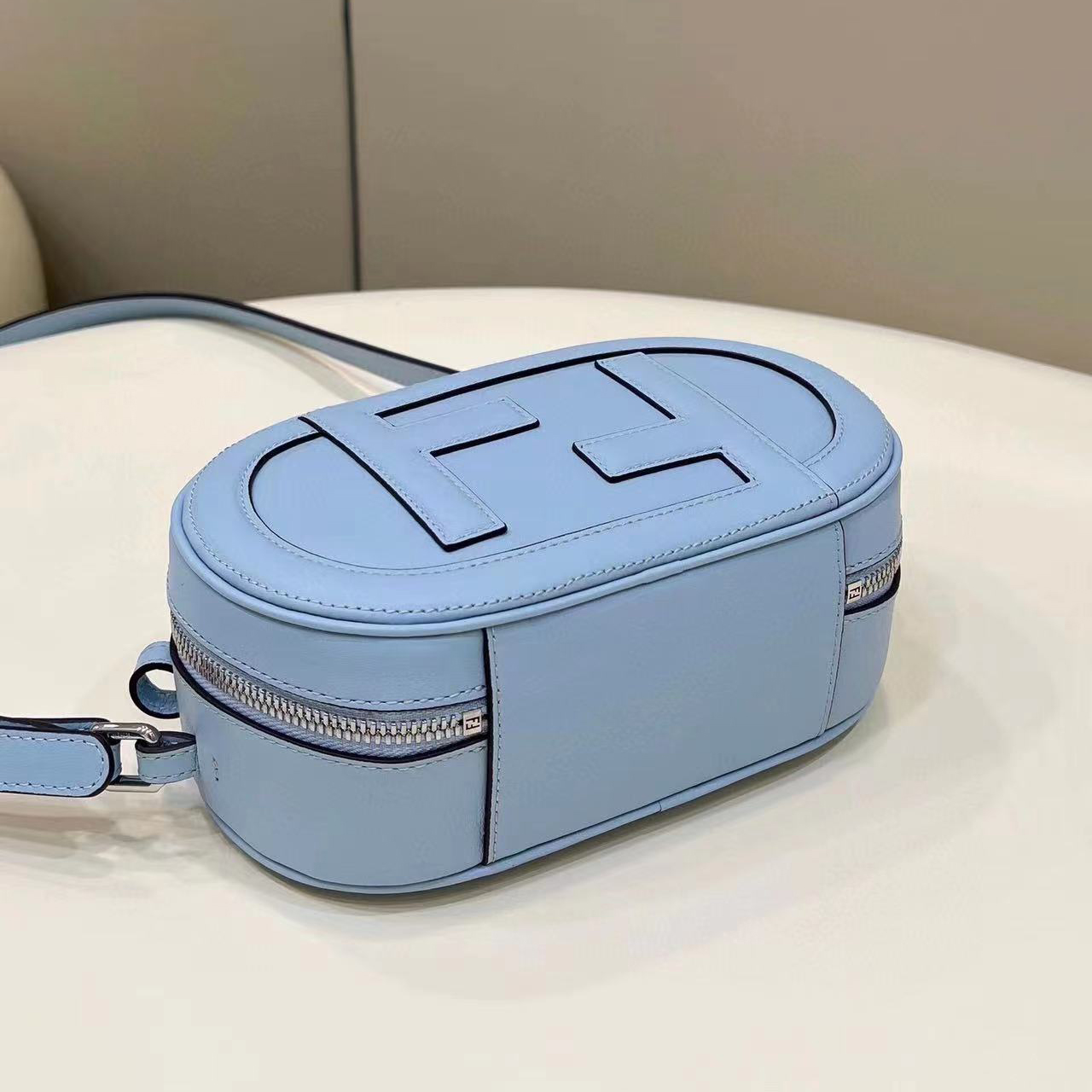 Fendi O’Lock Mini Camera Case Light Blue Leather Mini Bag(21-8-13CM) - PerfectKickZ