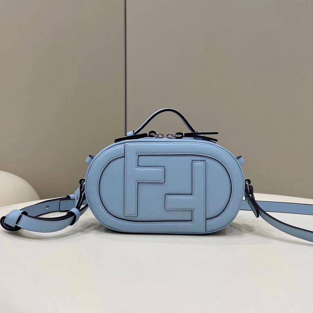 Fendi O’Lock Mini Camera Case Light Blue Leather Mini Bag(21-8-13CM) - PerfectKickZ