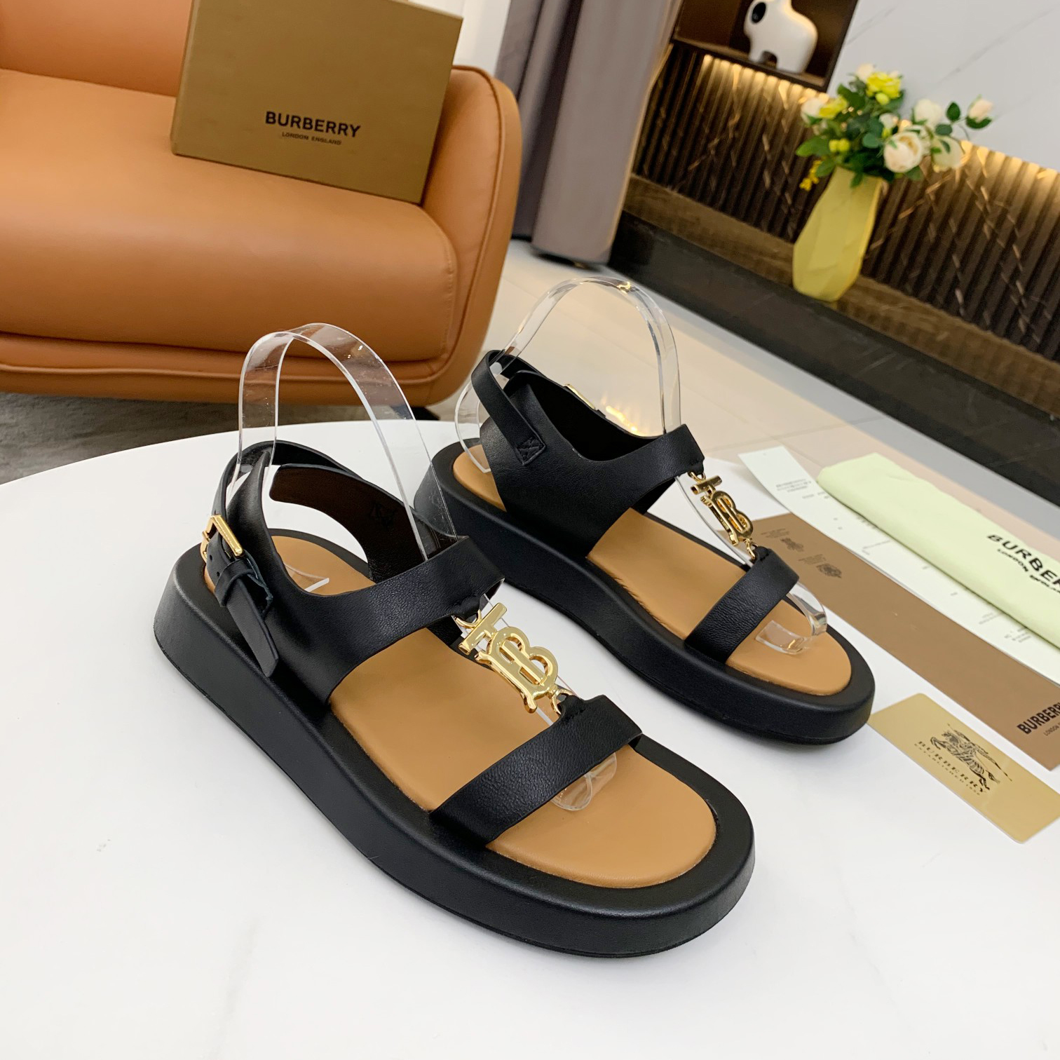 Burberry Monogram Motif Leather Sandals - PerfectKickZ