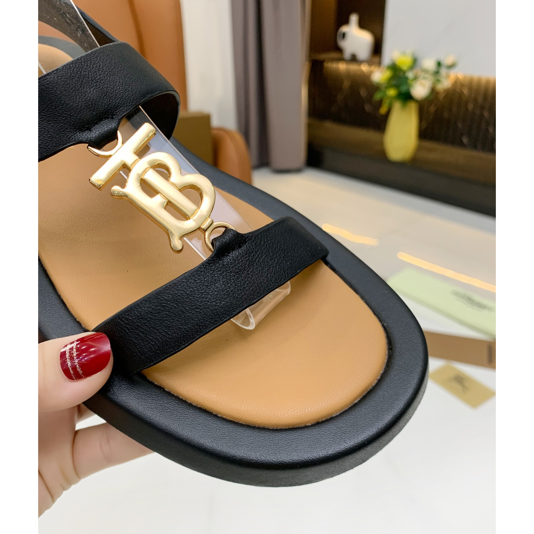 Burberry Monogram Motif Leather Sandals - PerfectKickZ
