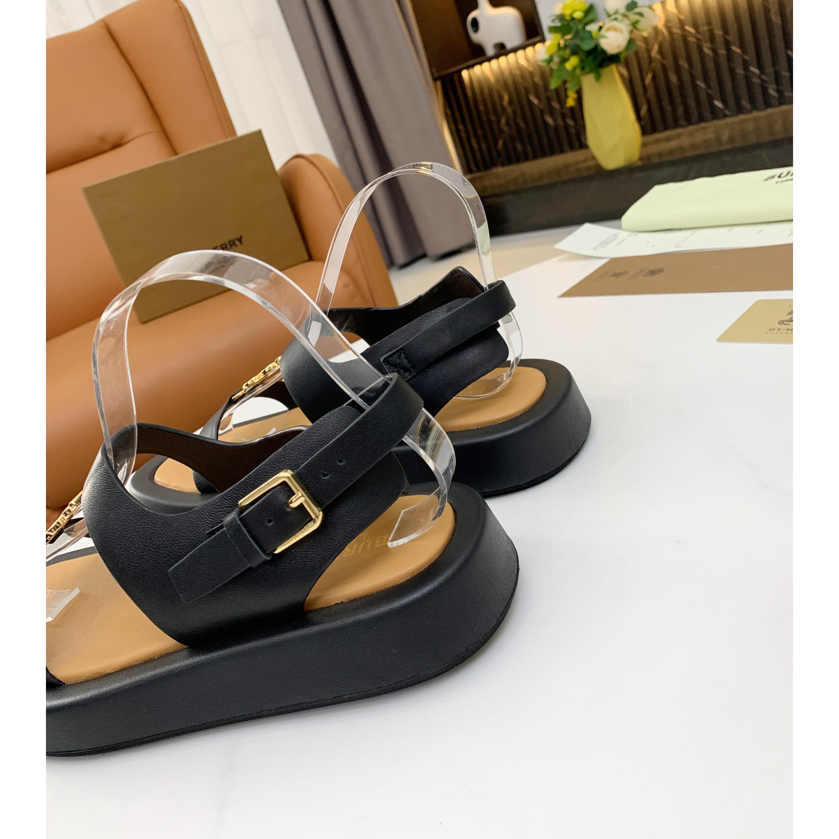Burberry Monogram Motif Leather Sandals - PerfectKickZ