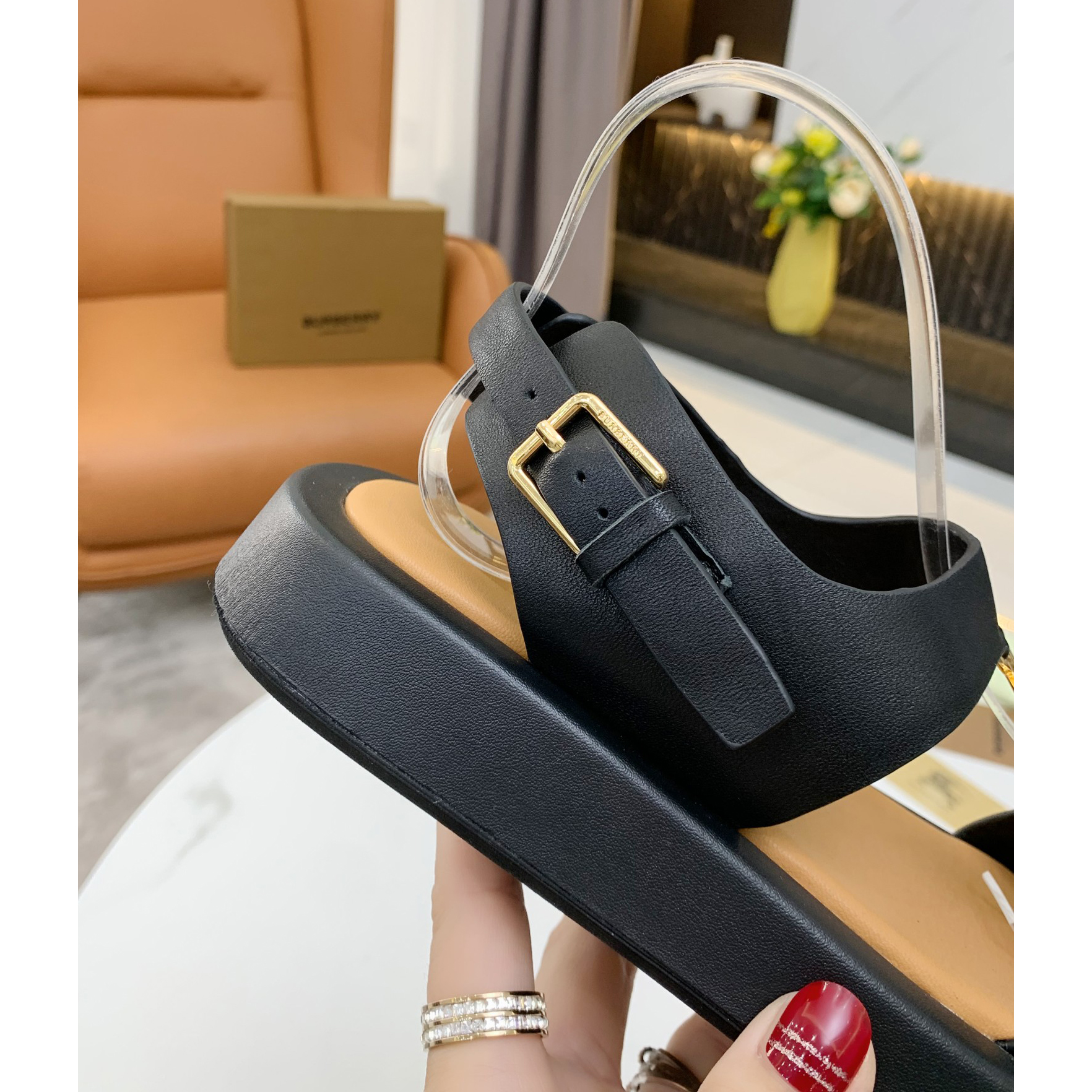 Burberry Monogram Motif Leather Sandals - PerfectKickZ