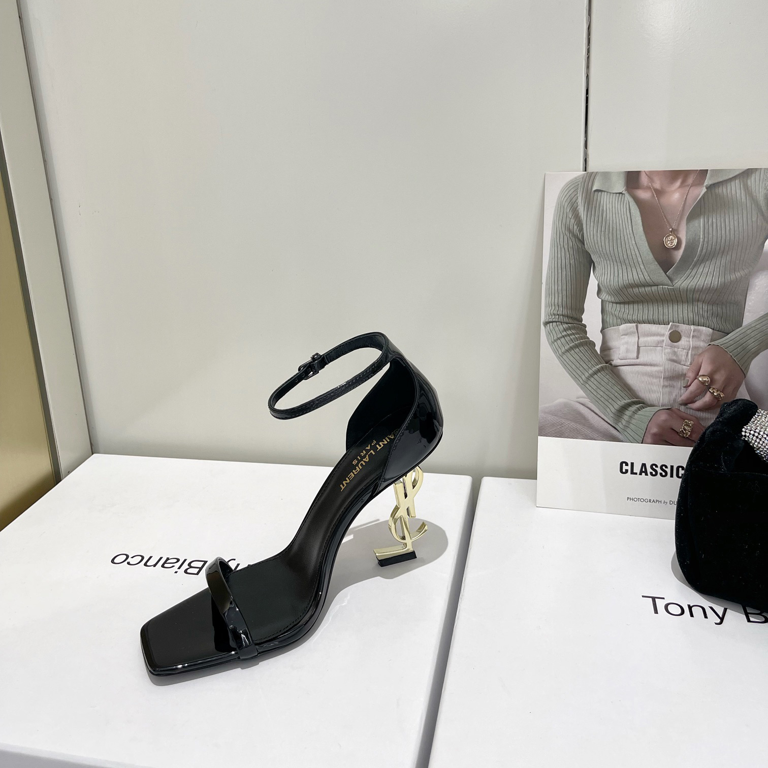 Saint Laurent Opyum Sandals In Patent Leather WIth Gold-Tone Heel— Heel Higth 90mm - PerfectKickZ