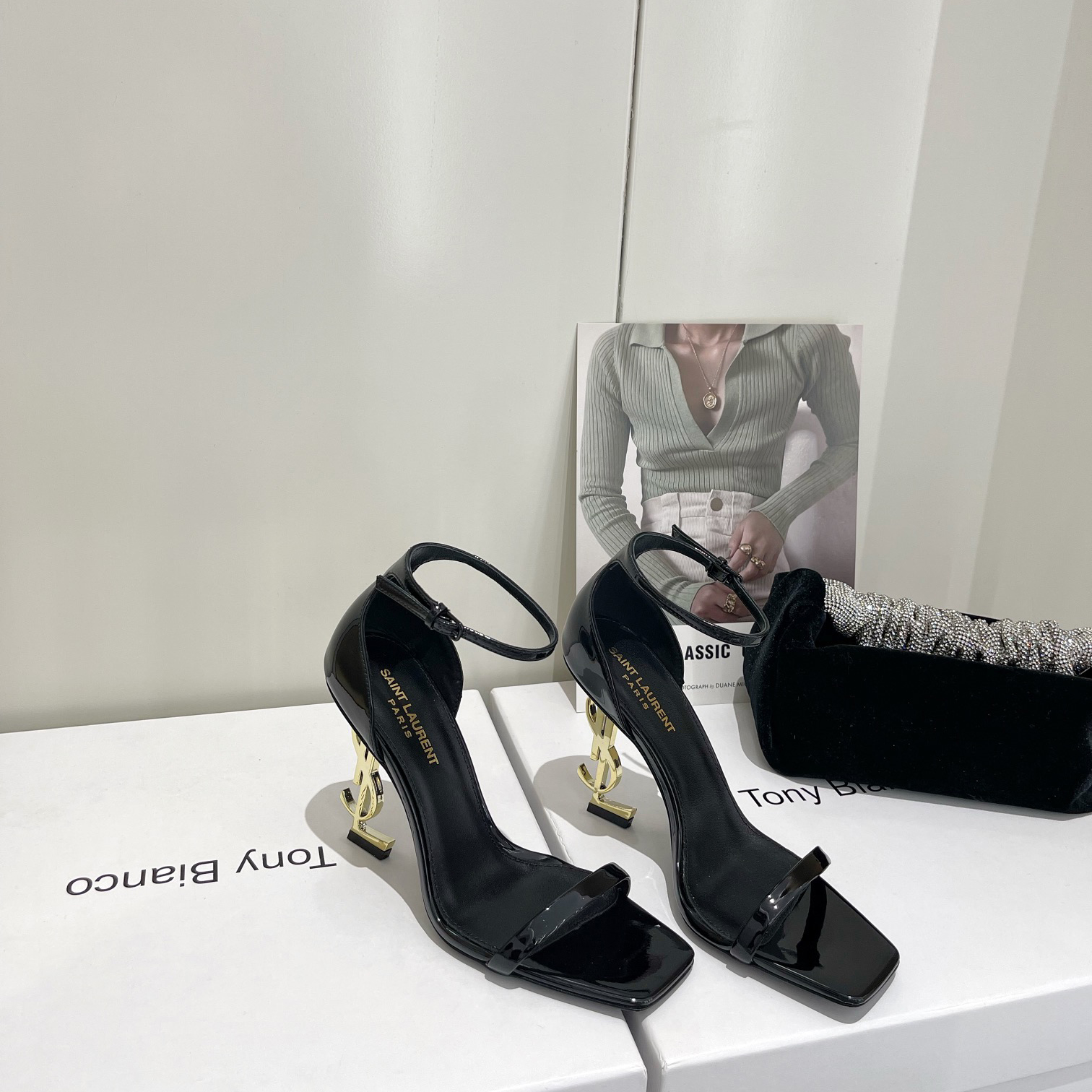 Saint Laurent Opyum Sandals In Patent Leather WIth Gold-Tone Heel— Heel Higth 90mm - PerfectKickZ