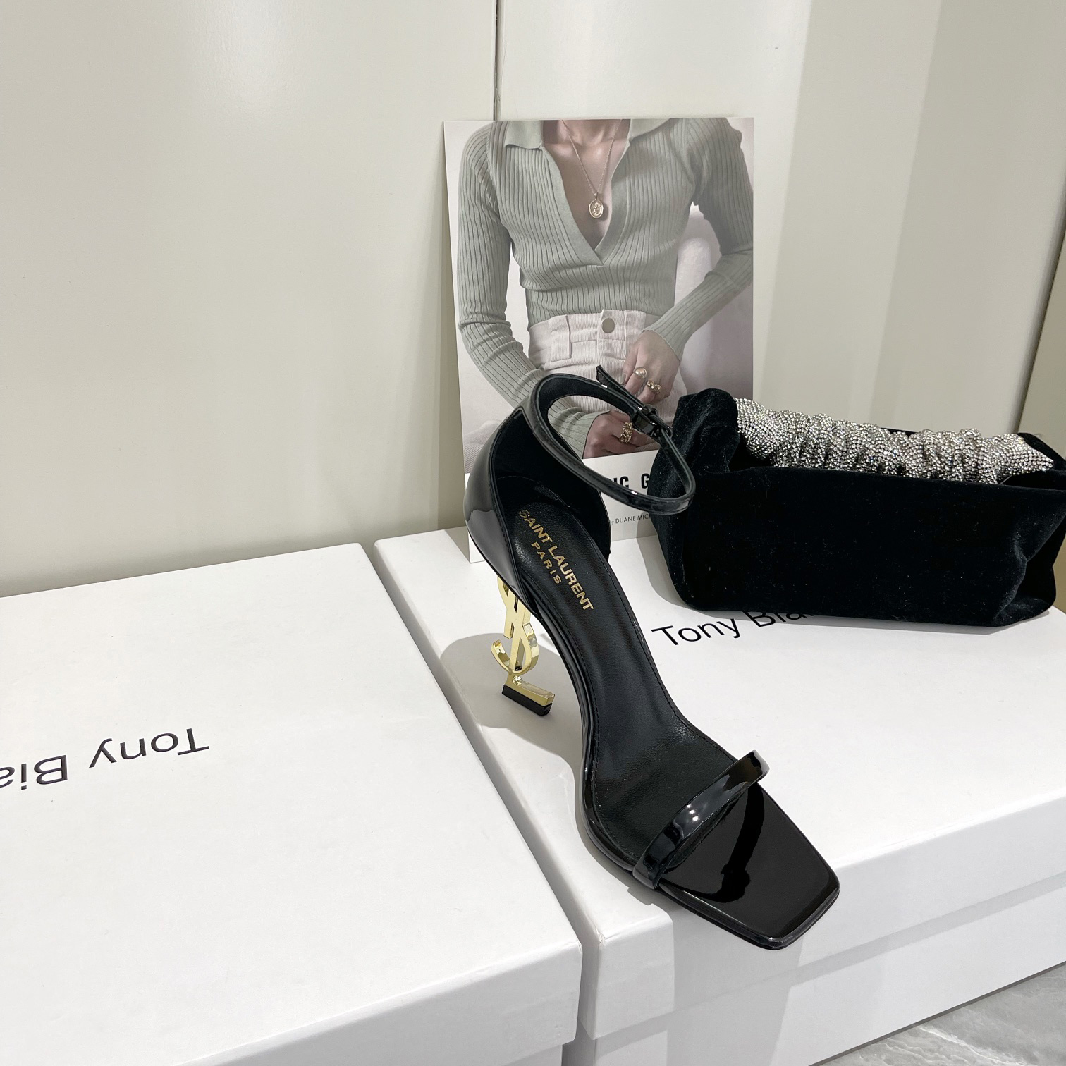 Saint Laurent Opyum Sandals In Patent Leather WIth Gold-Tone Heel— Heel Higth 90mm - PerfectKickZ