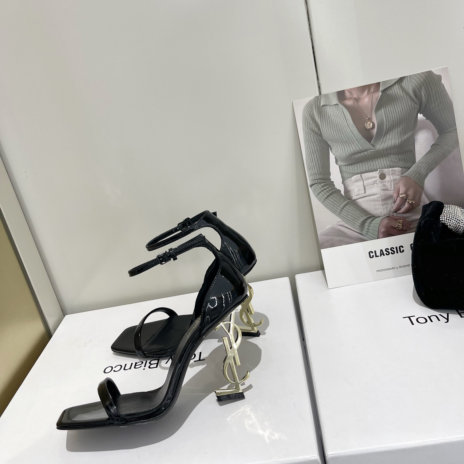 Saint Laurent Opyum Sandals In Patent Leather WIth Gold-Tone Heel— Heel Higth 90mm - PerfectKickZ