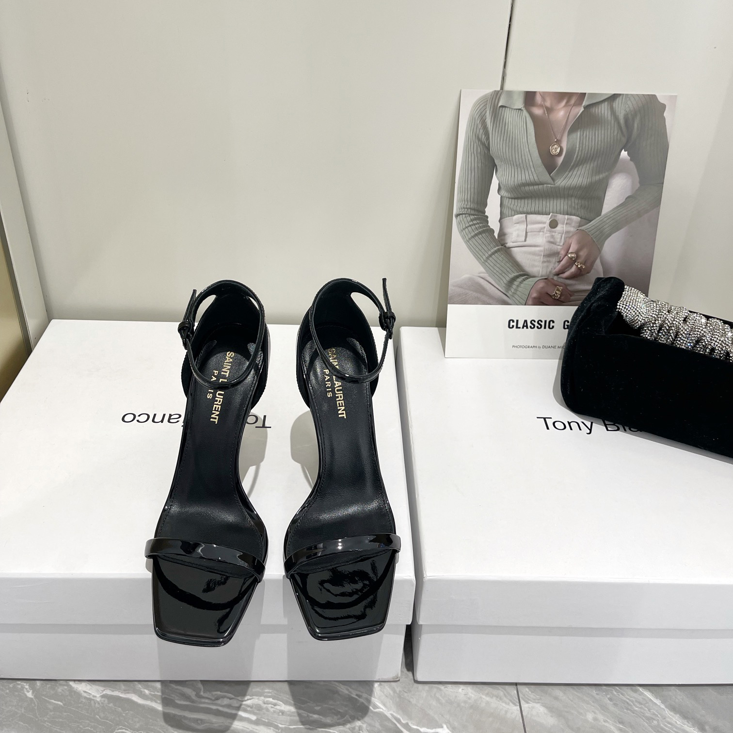 Saint Laurent Opyum Sandals In Patent Leather WIth Gold-Tone Heel— Heel Higth 90mm - PerfectKickZ