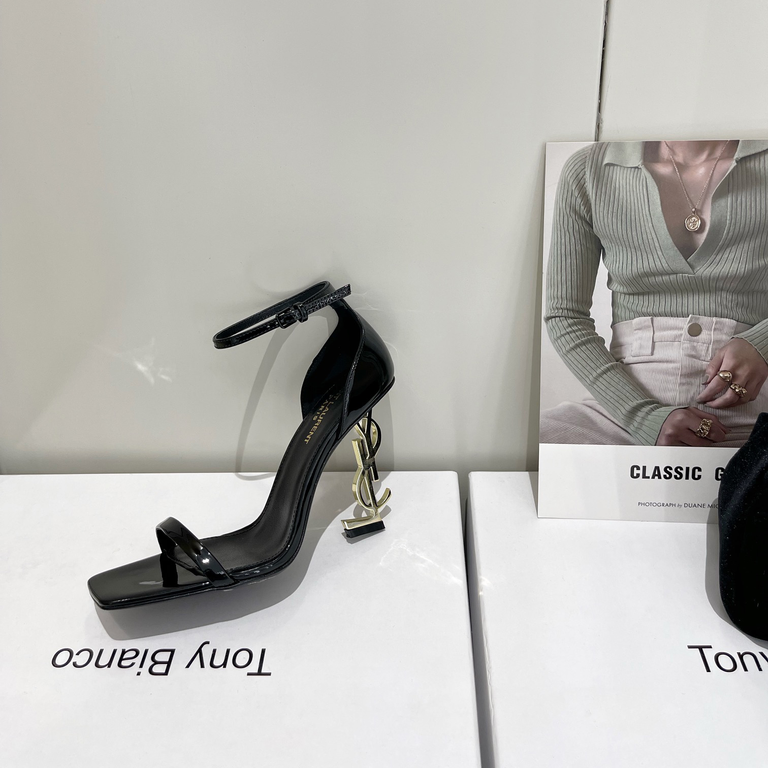 Saint Laurent Opyum Sandals In Patent Leather WIth Gold-Tone Heel— Heel Higth 90mm - PerfectKickZ