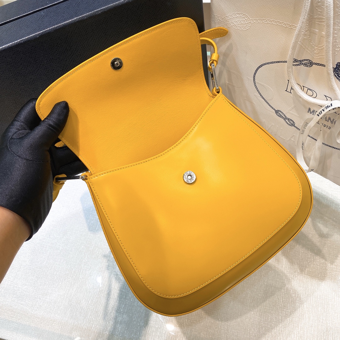 Prada Cleo Brushed Leather Shoulder Bag In Yellow(24-19-6cm)   1BD303 - PerfectKickZ