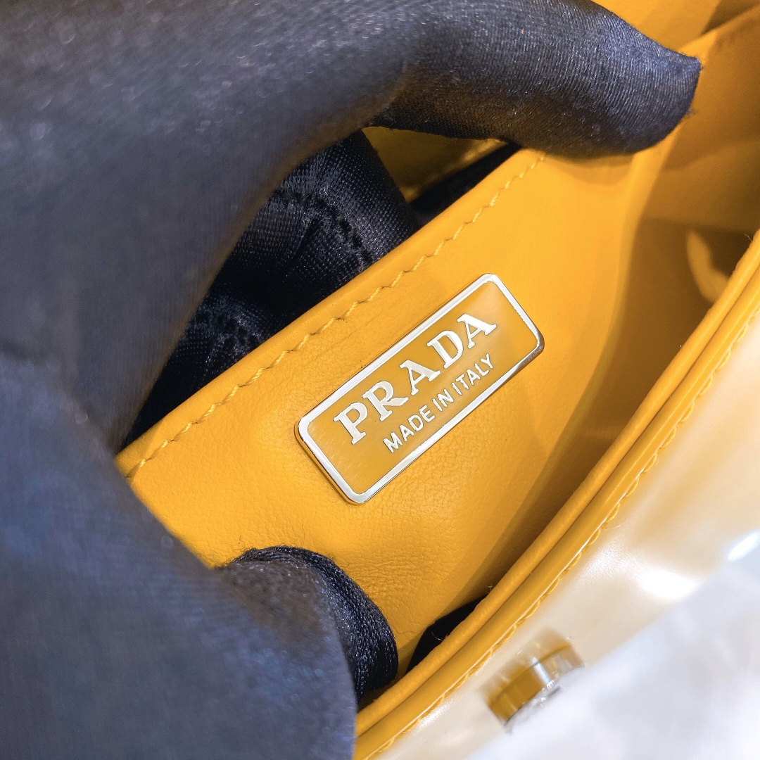Prada Cleo Brushed Leather Shoulder Bag In Yellow(24-19-6cm)   1BD303 - PerfectKickZ