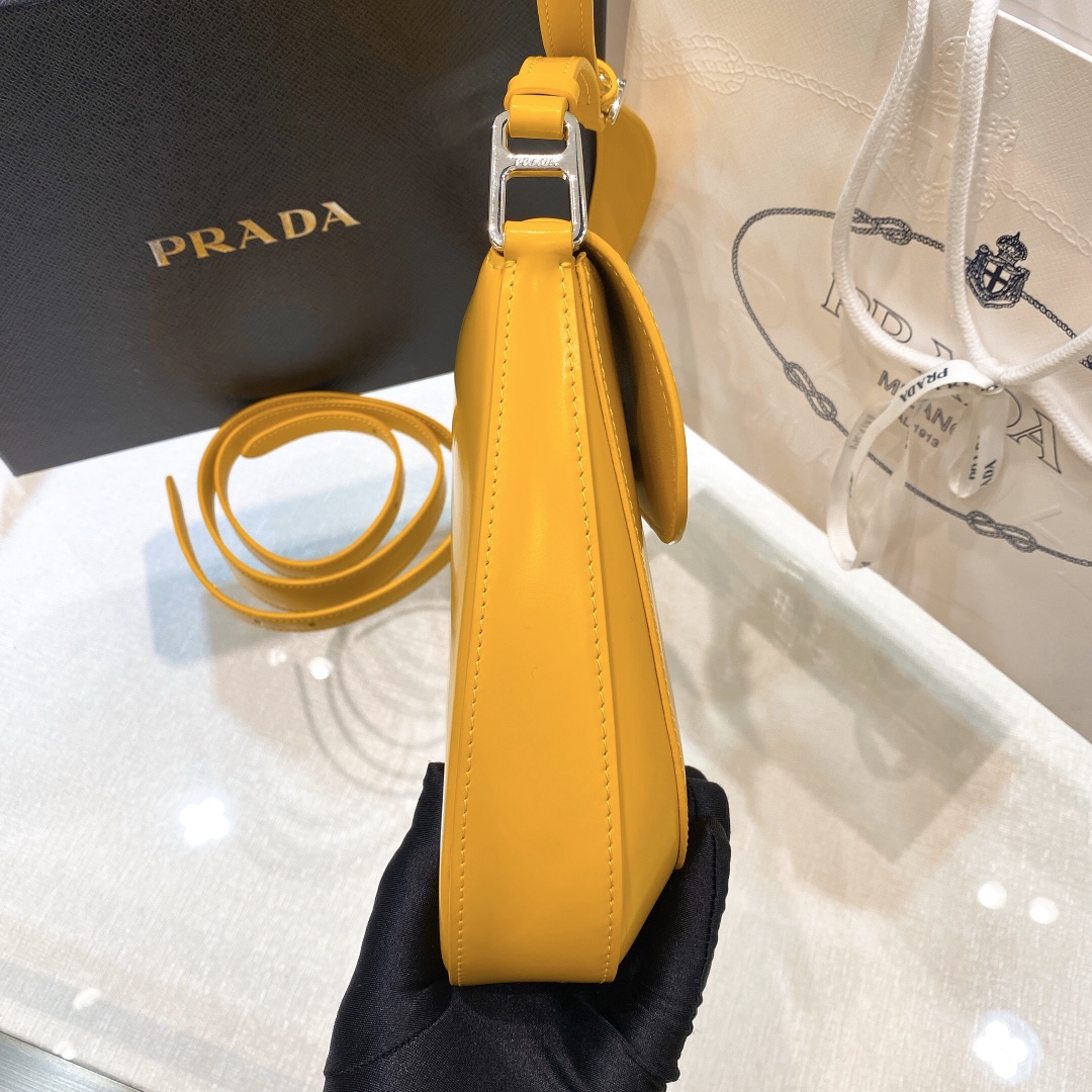 Prada Cleo Brushed Leather Shoulder Bag In Yellow(24-19-6cm)   1BD303 - PerfectKickZ