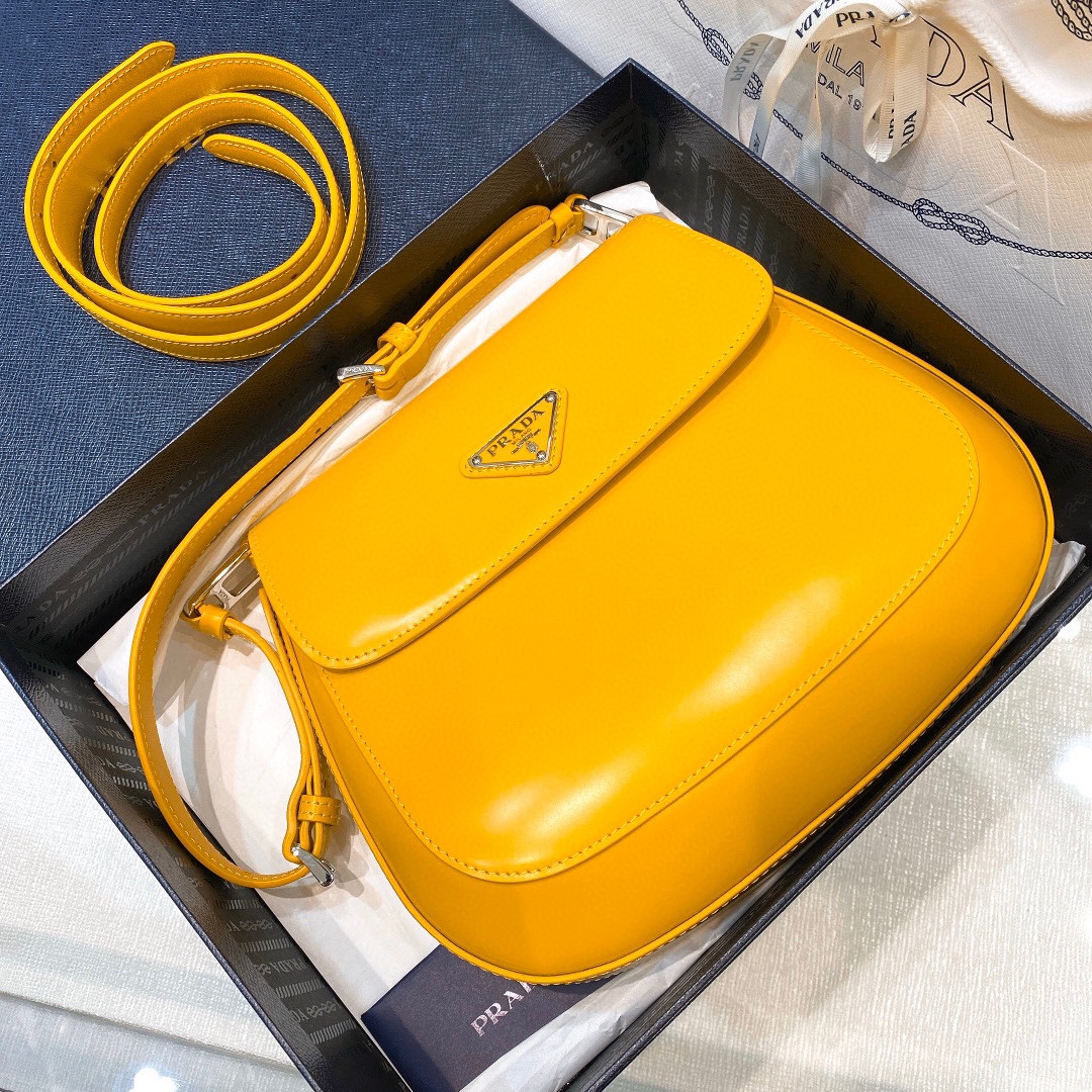 Prada Cleo Brushed Leather Shoulder Bag In Yellow(24-19-6cm)   1BD303 - PerfectKickZ