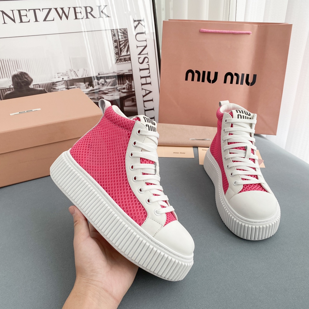 Miu Miu Mesh Flatform High-Top Sneakers - PerfectKickZ