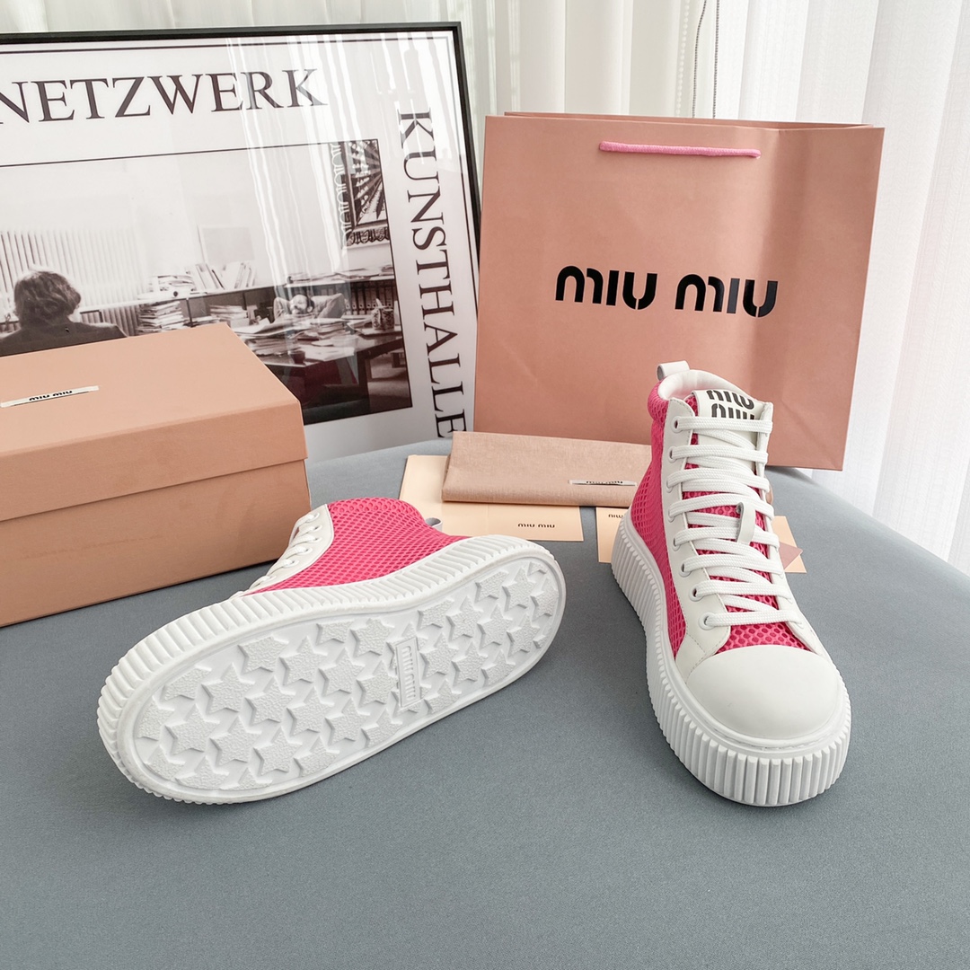 Miu Miu Mesh Flatform High-Top Sneakers - PerfectKickZ