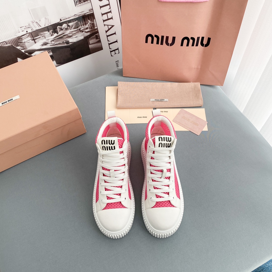 Miu Miu Mesh Flatform High-Top Sneakers - 