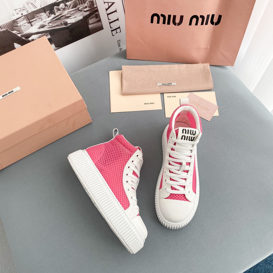 Miu Miu Mesh Flatform High-Top Sneakers - 