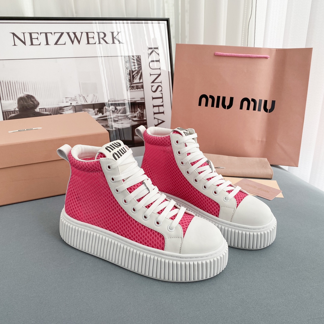 Miu Miu Mesh Flatform High-Top Sneakers - 
