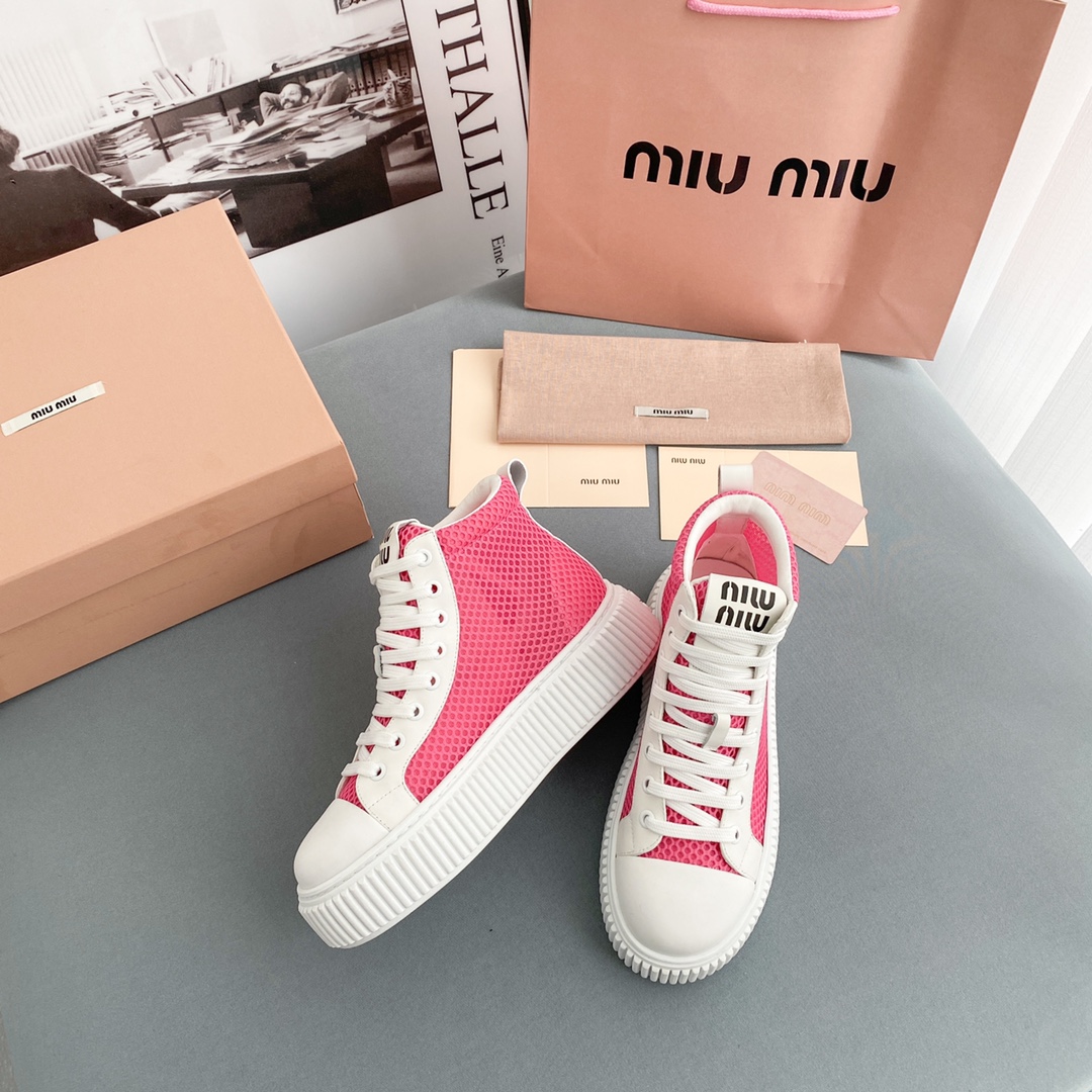 Miu Miu Mesh Flatform High-Top Sneakers - 