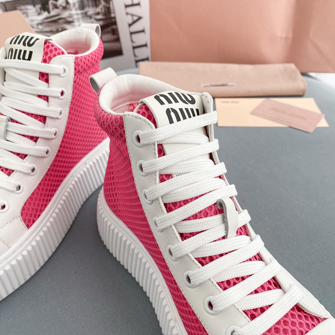 Miu Miu Mesh Flatform High-Top Sneakers - 