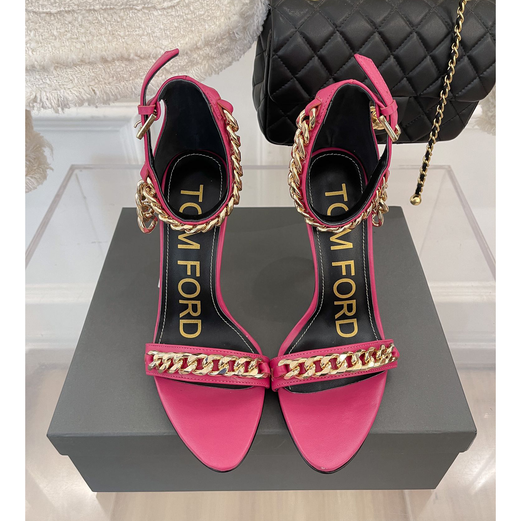 Tom Ford Chain-Trimmed Leather Sandals With Heel Height Of 10.5cm - PerfectKickZ