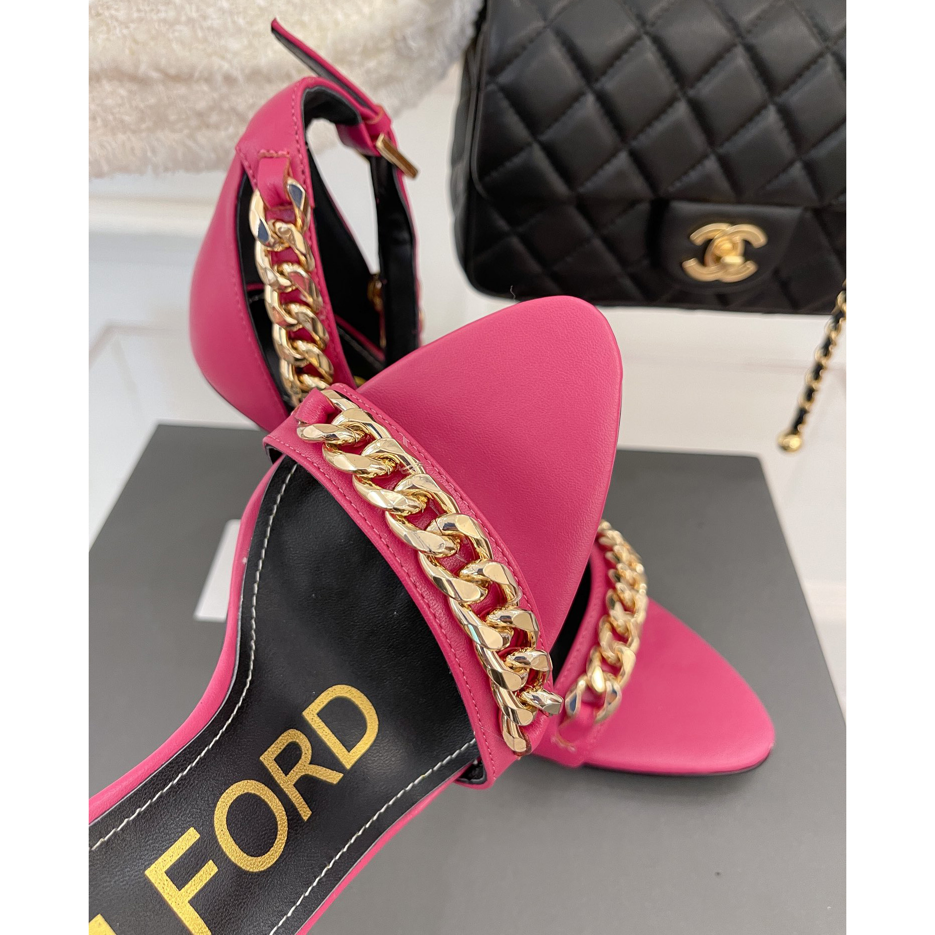 Tom Ford Chain-Trimmed Leather Sandals With Heel Height Of 10.5cm - PerfectKickZ