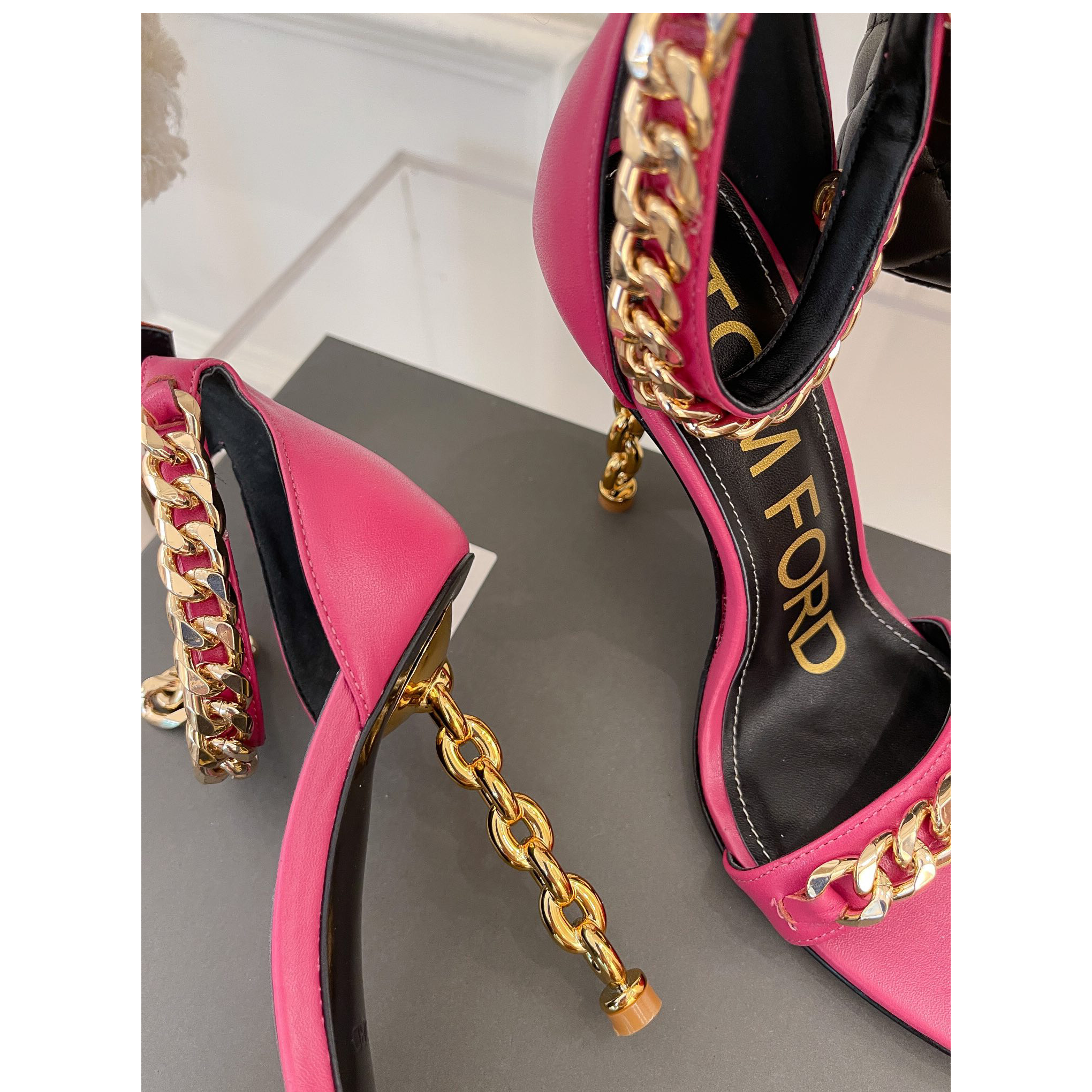Tom Ford Chain-Trimmed Leather Sandals With Heel Height Of 10.5cm - PerfectKickZ