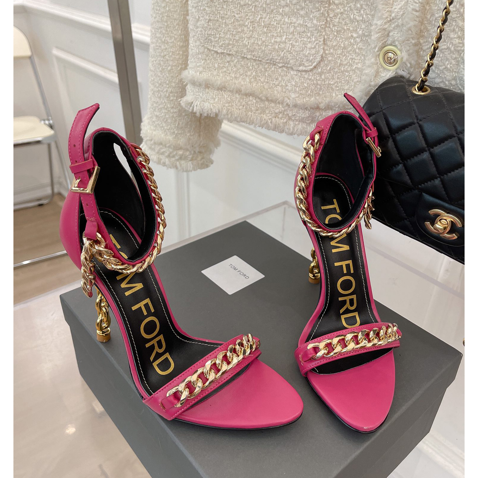 Tom Ford Chain-Trimmed Leather Sandals With Heel Height Of 10.5cm - PerfectKickZ