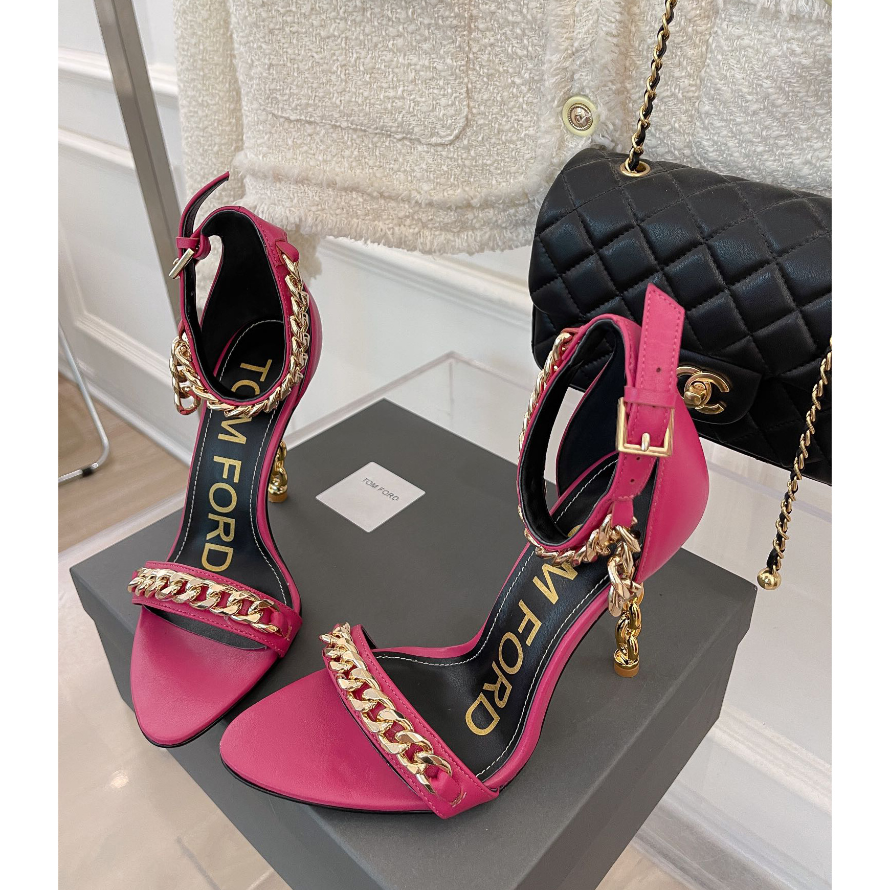 Tom Ford Chain-Trimmed Leather Sandals With Heel Height Of 10.5cm - PerfectKickZ