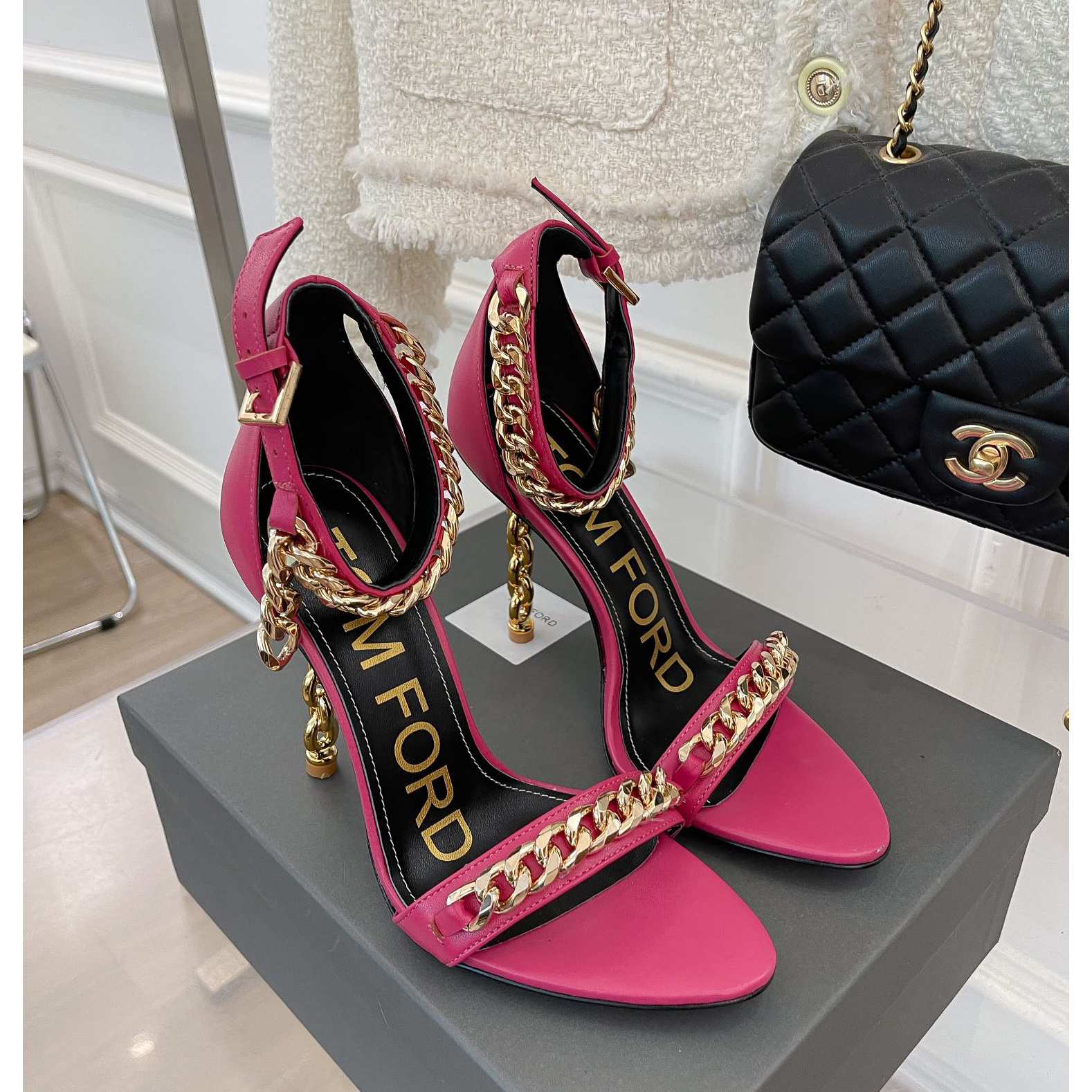 Tom Ford Chain-Trimmed Leather Sandals With Heel Height Of 10.5cm - PerfectKickZ