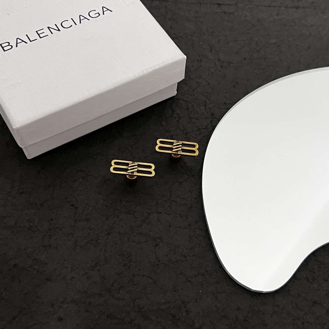 Balenciaga BB Icon Earrings In Aged-Gold Brass - PerfectKickZ
