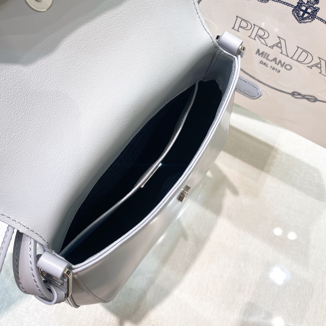 Prada Cleo Brushed Leather Shoulder Bag In Grey(24-19-6cm)   1BD303 - PerfectKickZ