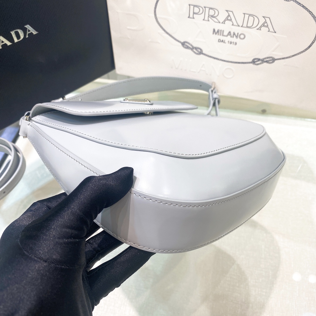 Prada Cleo Brushed Leather Shoulder Bag In Grey(24-19-6cm)   1BD303 - PerfectKickZ