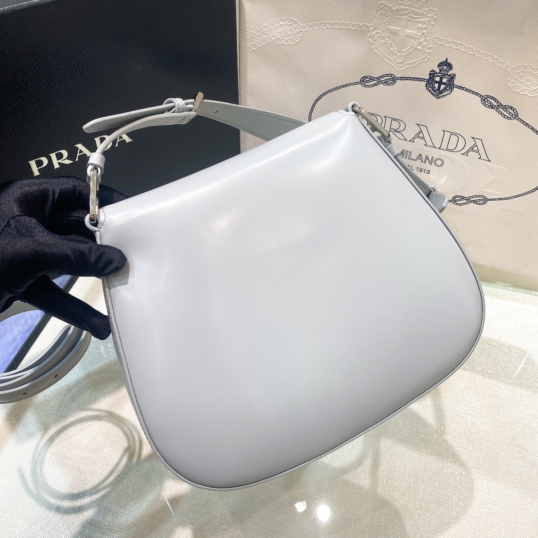 Prada Cleo Brushed Leather Shoulder Bag In Grey(24-19-6cm)   1BD303 - PerfectKickZ