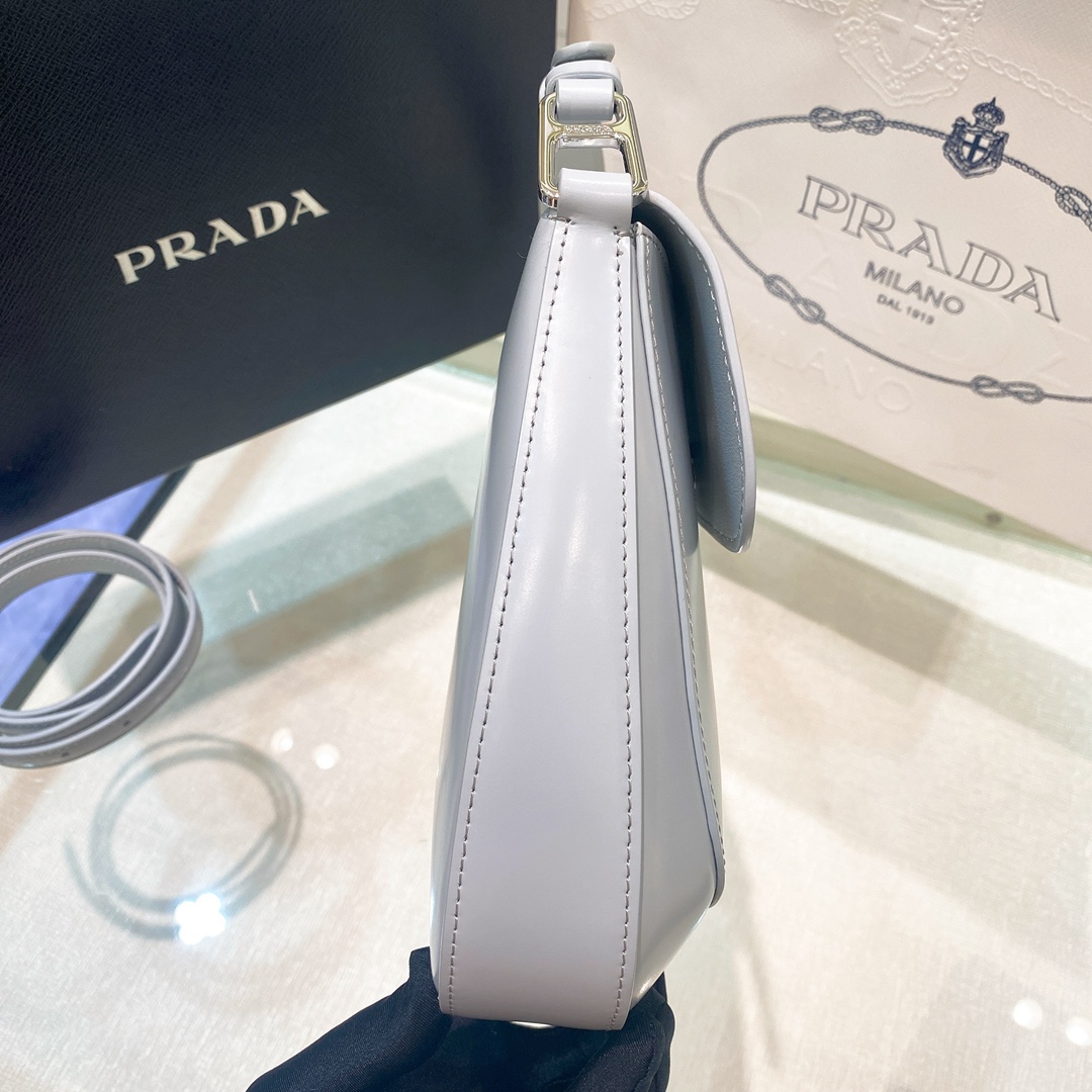 Prada Cleo Brushed Leather Shoulder Bag In Grey(24-19-6cm)   1BD303 - PerfectKickZ