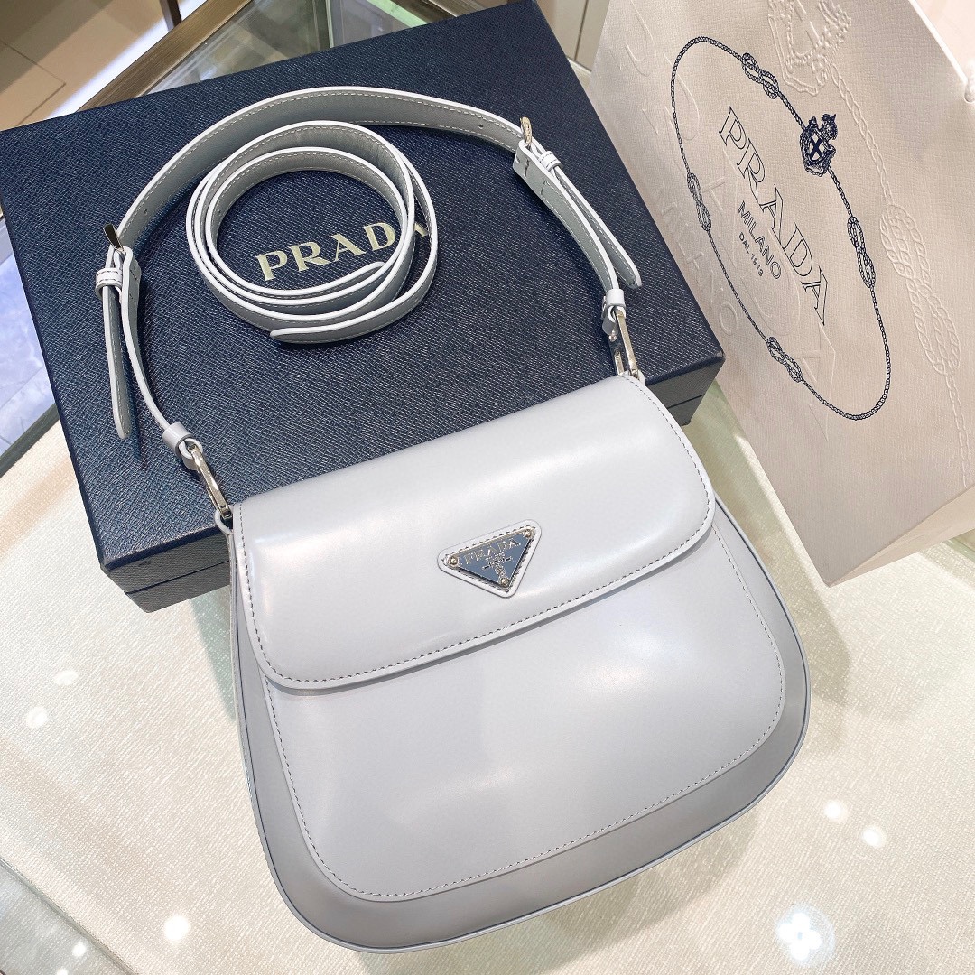 Prada Cleo Brushed Leather Shoulder Bag In Grey(24-19-6cm)   1BD303 - PerfectKickZ
