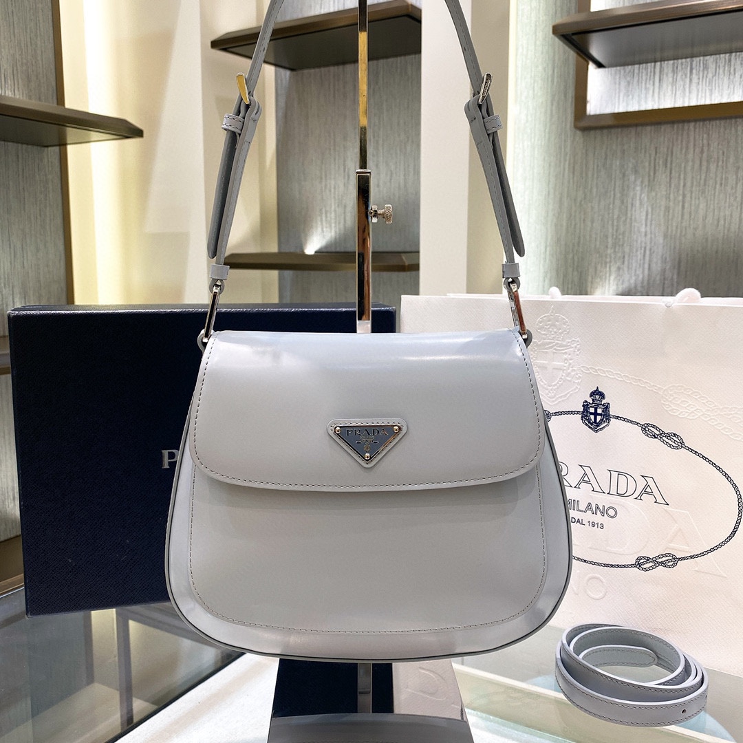 Prada Cleo Brushed Leather Shoulder Bag In Grey(24-19-6cm)   1BD303 - PerfectKickZ