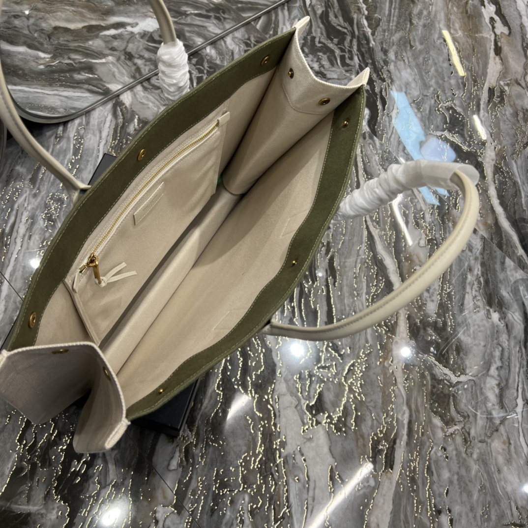 Saint Laurent Rive Gquche Tote Bag In Linen And Smooth Leather(48-36-16cm) - PerfectKickZ