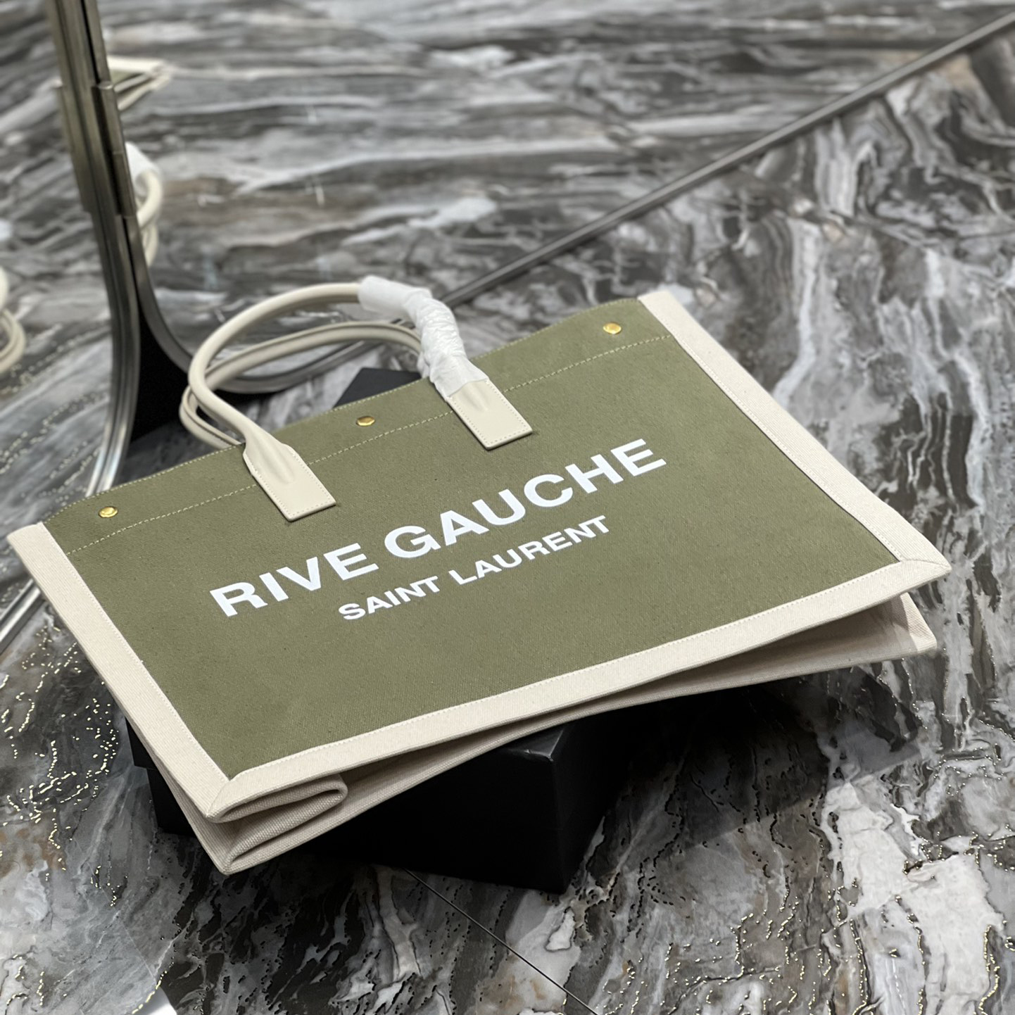 Saint Laurent Rive Gquche Tote Bag In Linen And Smooth Leather(48-36-16cm) - PerfectKickZ