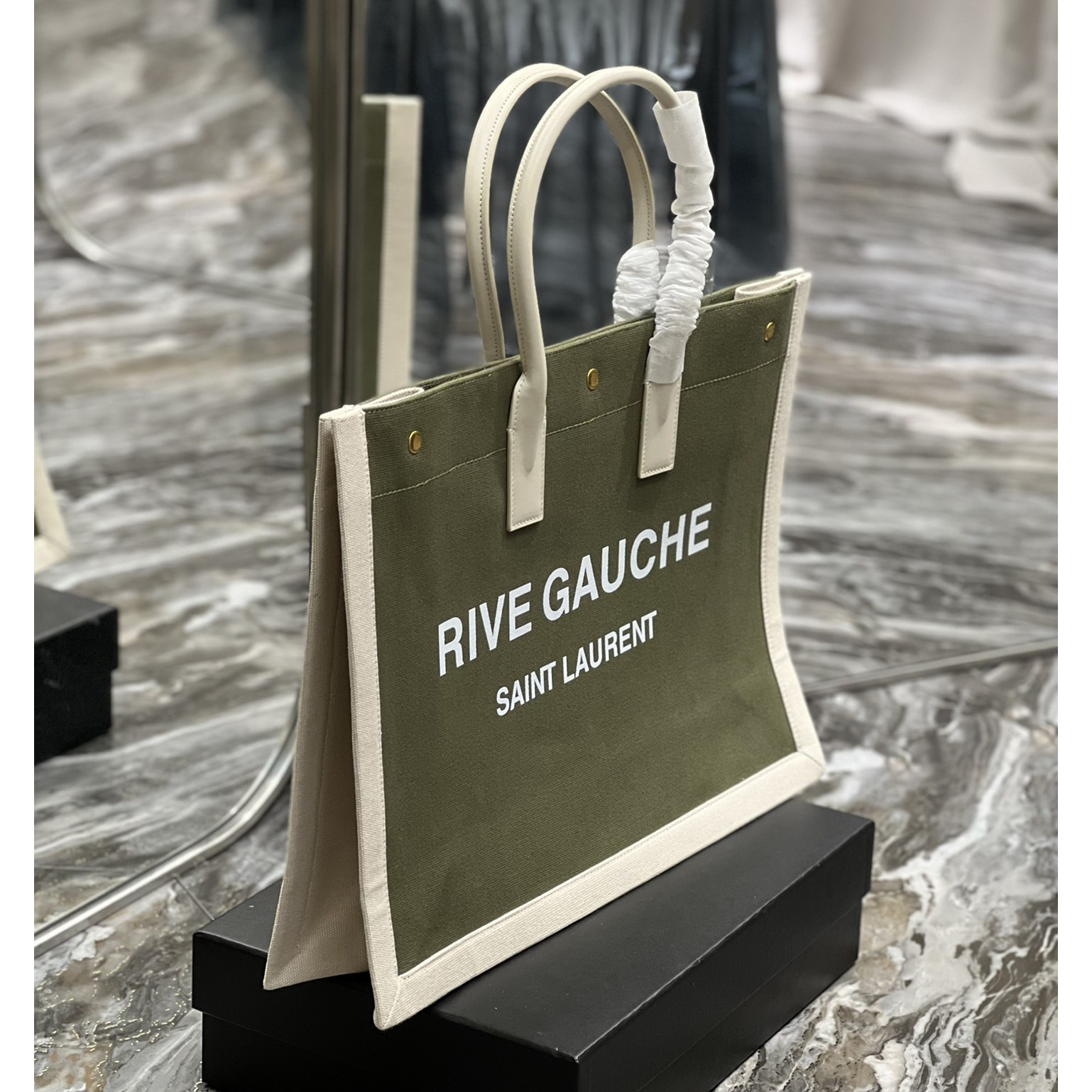 Saint Laurent Rive Gquche Tote Bag In Linen And Smooth Leather(48-36-16cm) - PerfectKickZ