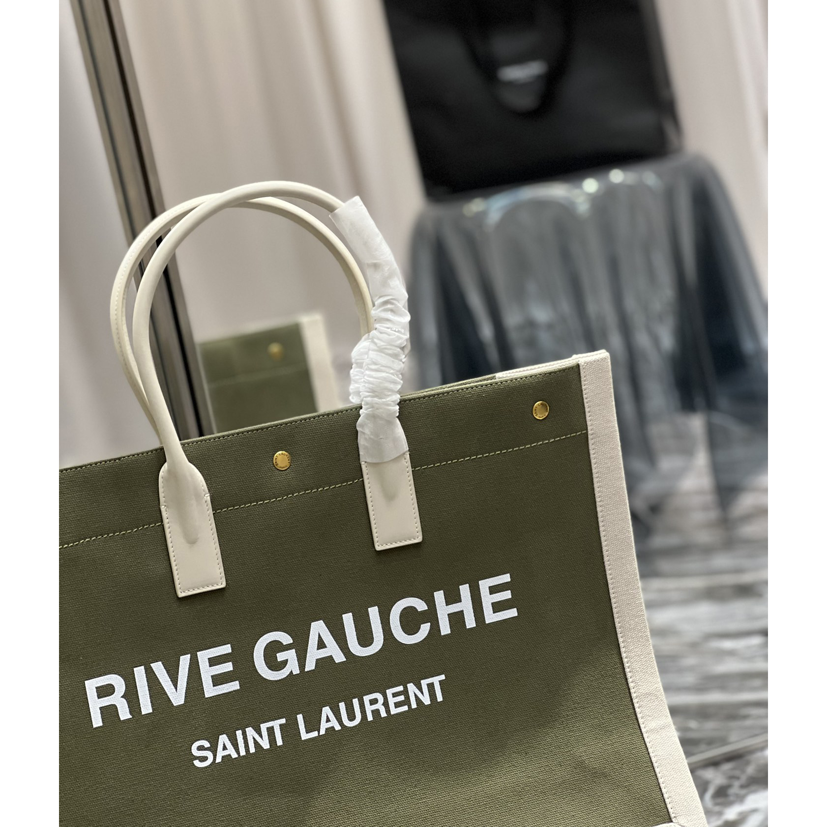 Saint Laurent Rive Gquche Tote Bag In Linen And Smooth Leather(48-36-16cm) - PerfectKickZ