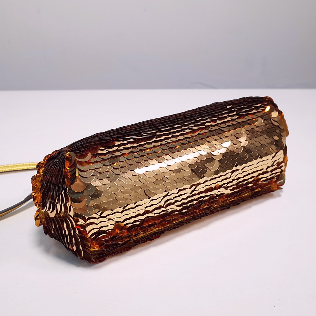 Fendi Gold-Coloured Leather And Sequinned Bag   (26-18-9.5cm)   8BP129  - PerfectKickZ