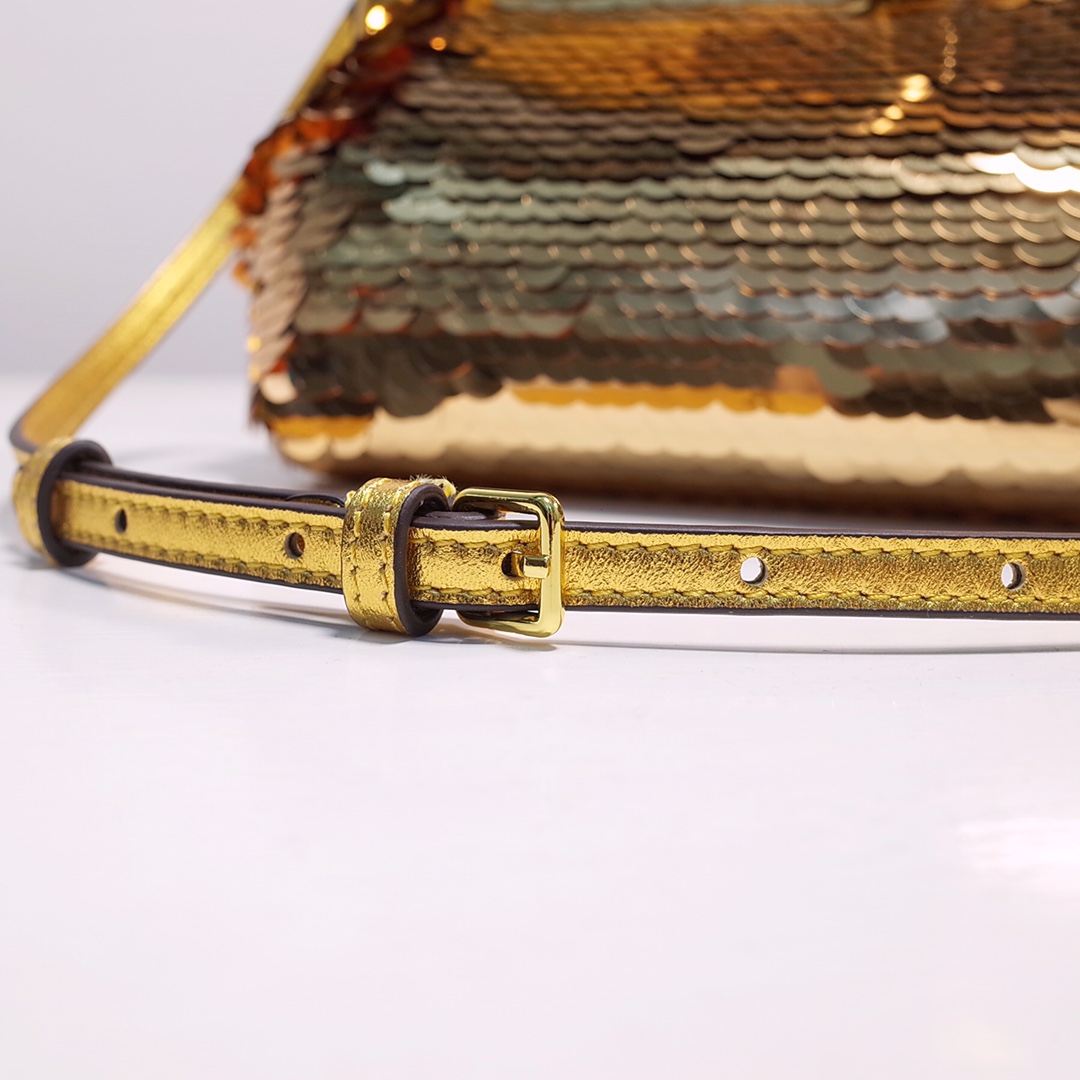 Fendi Gold-Coloured Leather And Sequinned Bag   (26-18-9.5cm)   8BP129  - PerfectKickZ