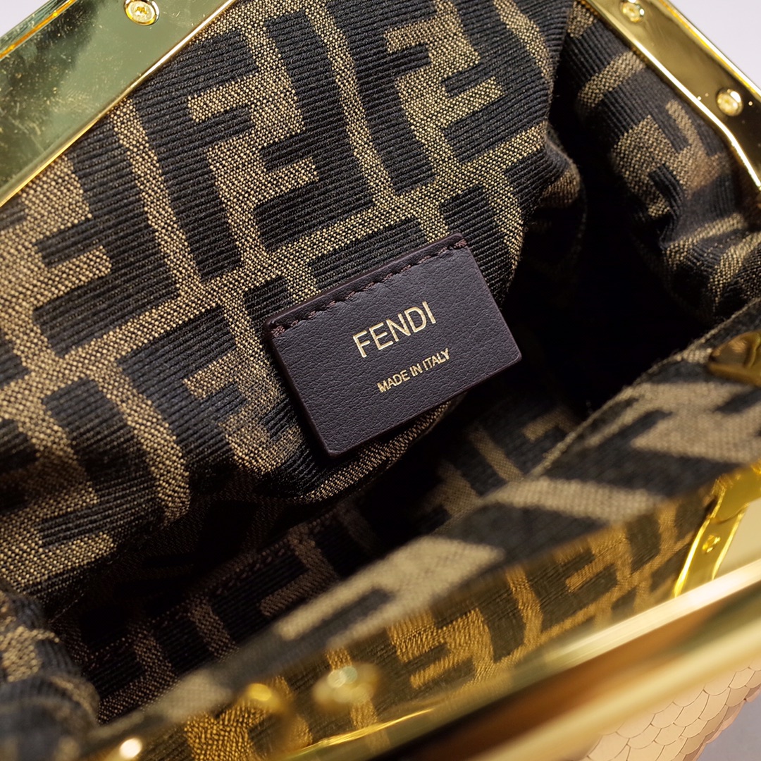 Fendi Gold-Coloured Leather And Sequinned Bag   (26-18-9.5cm)   8BP129  - PerfectKickZ