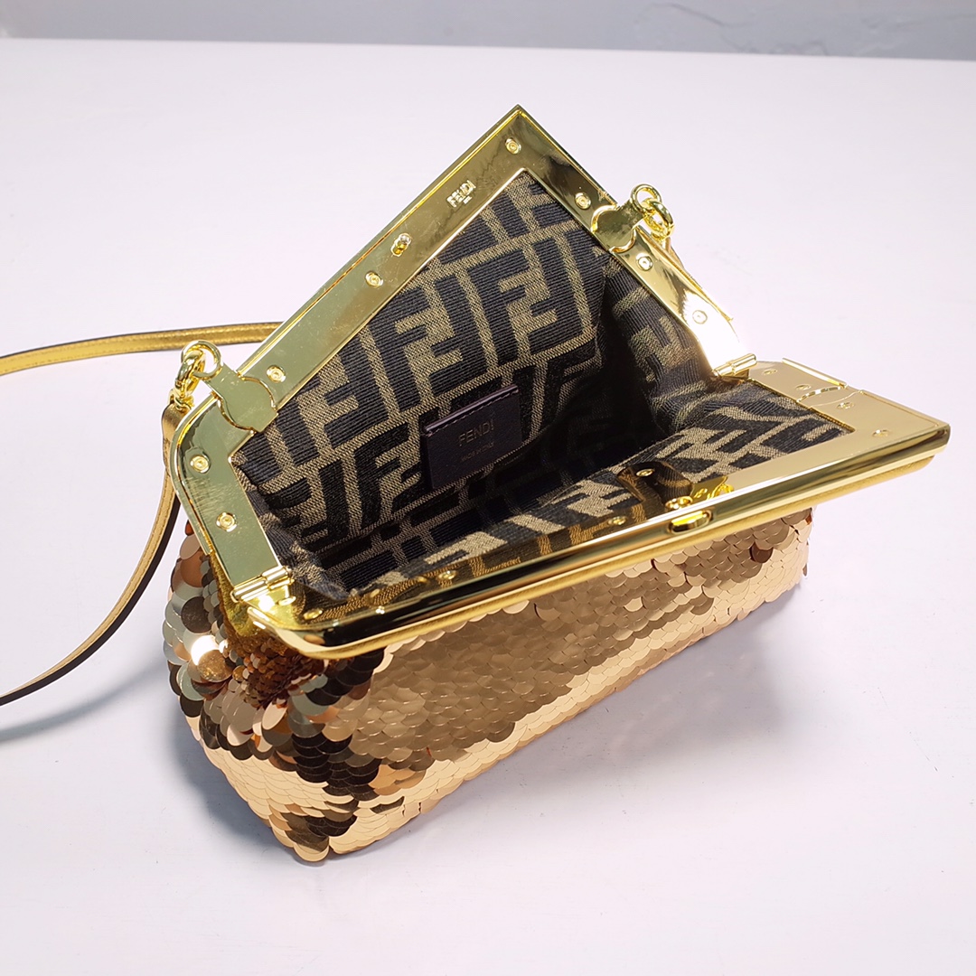 Fendi Gold-Coloured Leather And Sequinned Bag   (26-18-9.5cm)   8BP129  - PerfectKickZ
