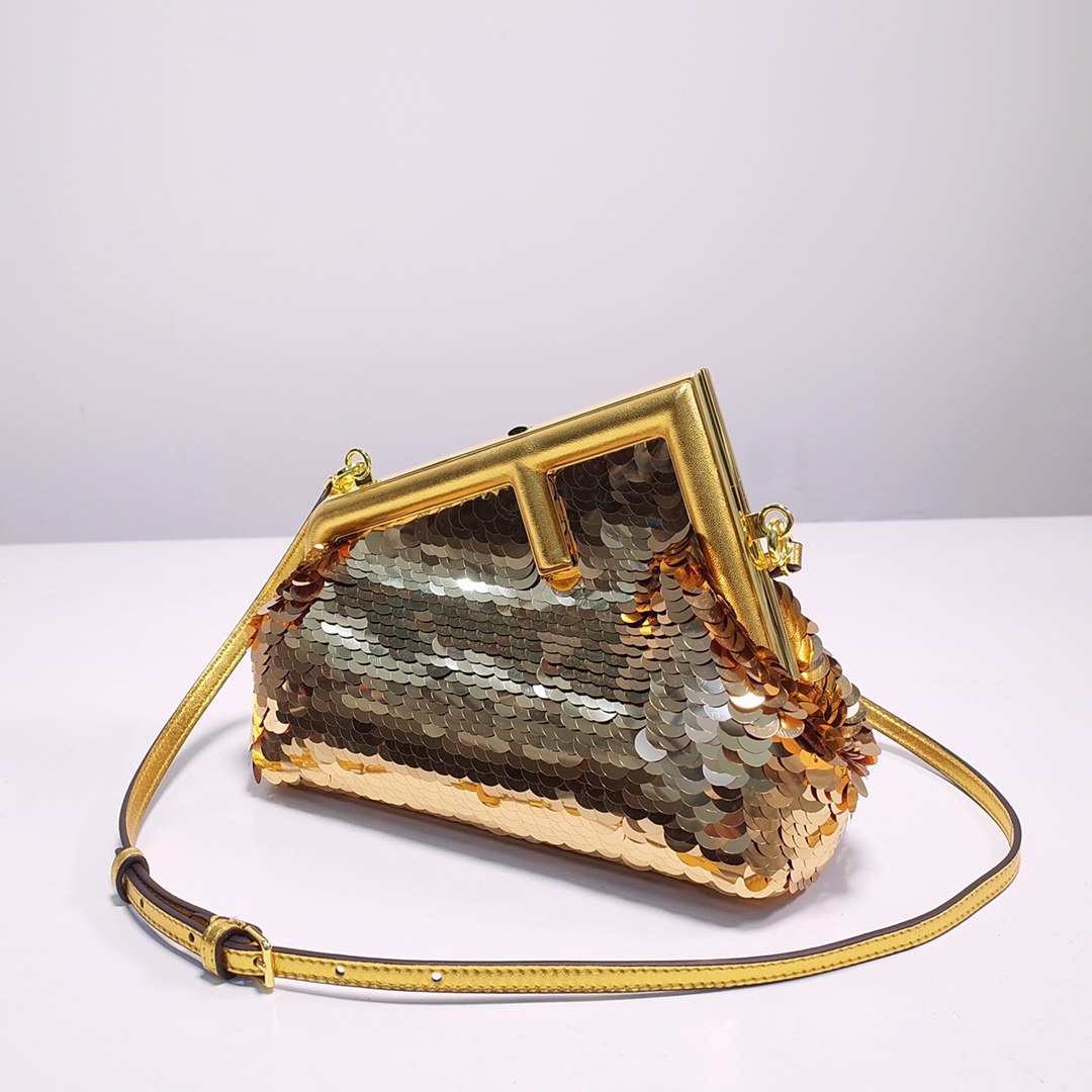 Fendi Gold-Coloured Leather And Sequinned Bag   (26-18-9.5cm)   8BP129  - PerfectKickZ